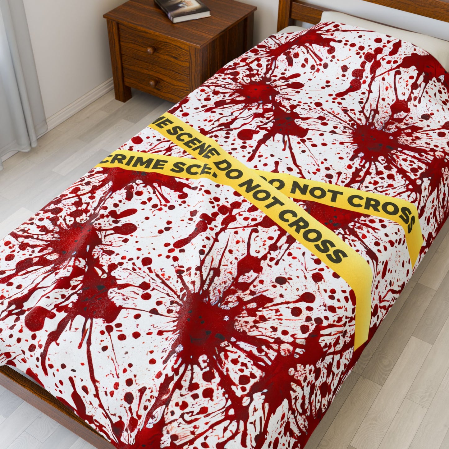 Crime Scene Plush Blanket – Cozy Horror Decor for TRUE CRIME FANATICS