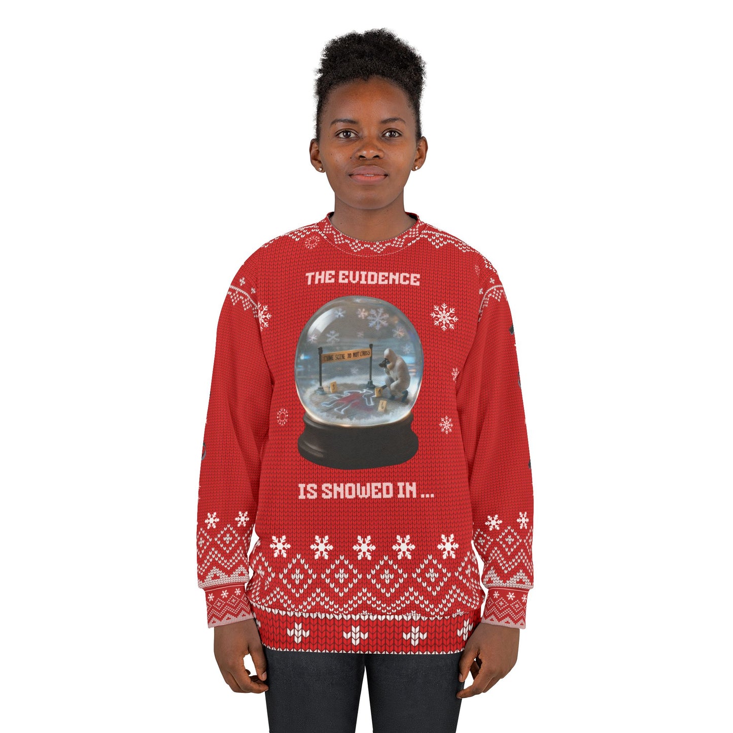The Evidence Is Snowed In Funny Crime Show Ugly Christmas Sweater – True Crime Holiday Sweatshirt, Detective Xmas Gift