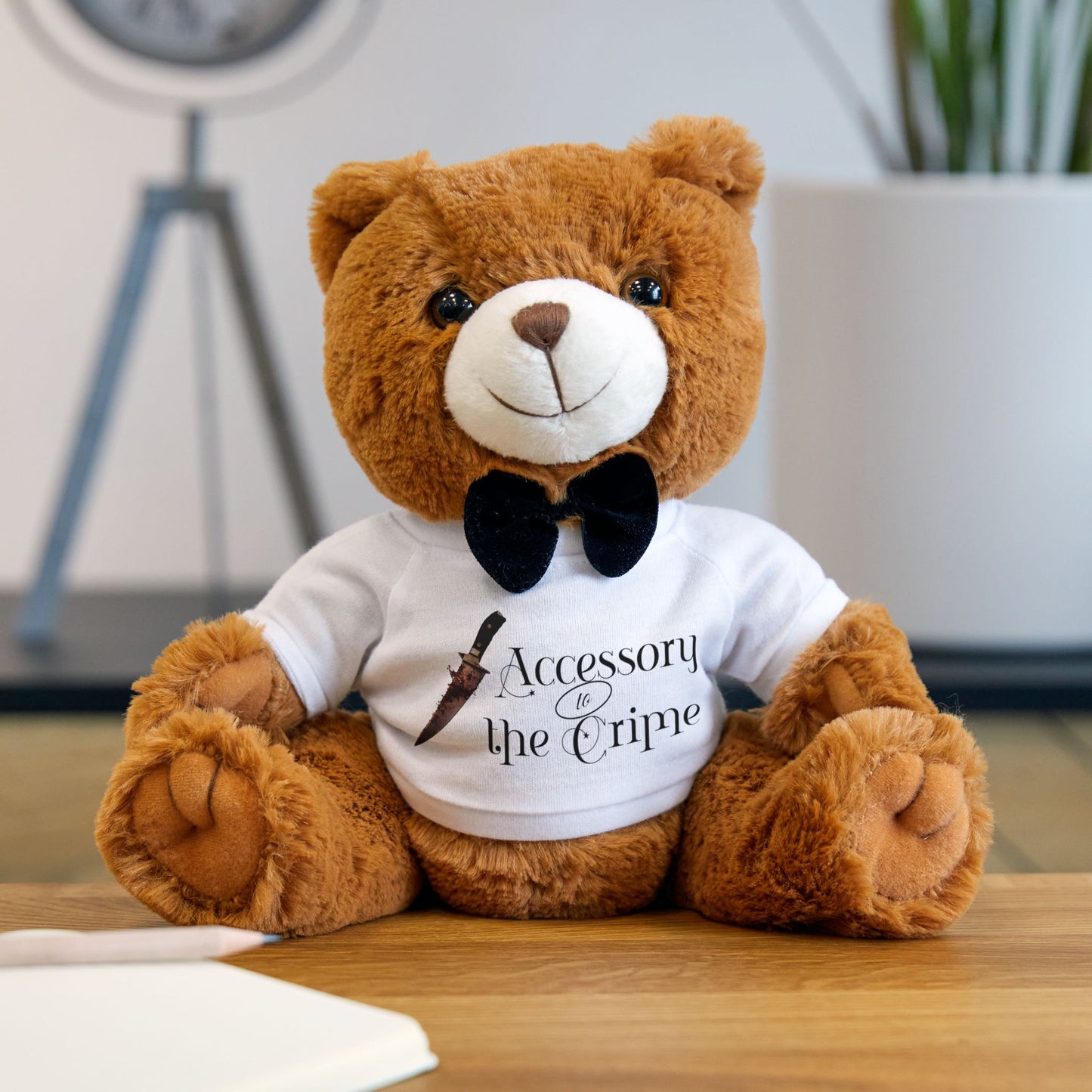 CRIME SHOW ADDICT = Accessory of Crime Teddy Bear, Cute Plush Toy, Gift for Him, Unique Home Decor
