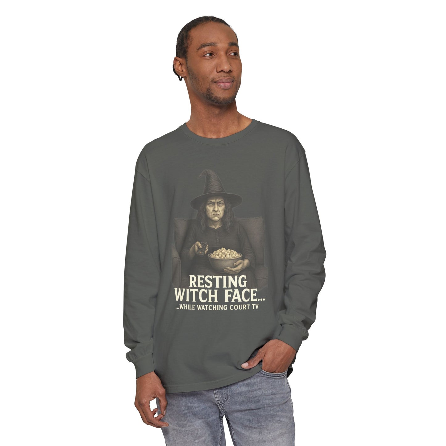 Halloween Witch Long Sleeve Tee - Resting Witch Face, True Crime Lover