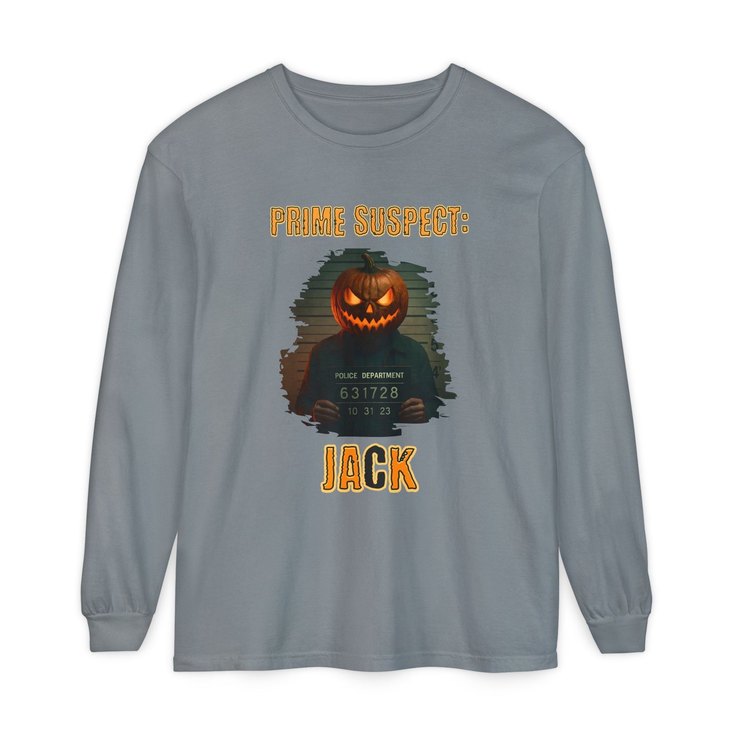 Photorealistic Pumpkin Mask Mugshot Unisex Long Sleeve Shirt, Halloween Costume, Jack-O-Lantern Gift, Fall Apparel, Halloween Party Outfit
