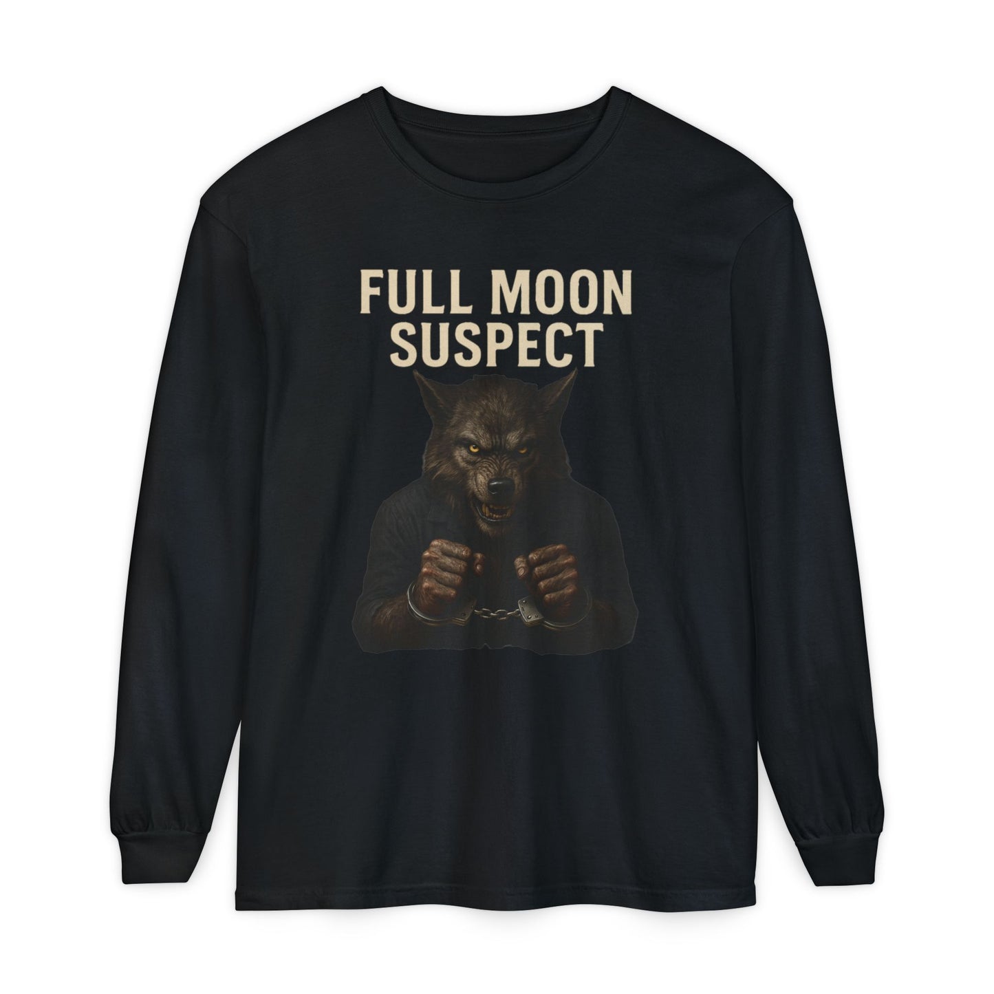 Halloween Long Sleeve Tee - Werewolf in Handcuffs Unisex T-Shirt True Crime Show Addict