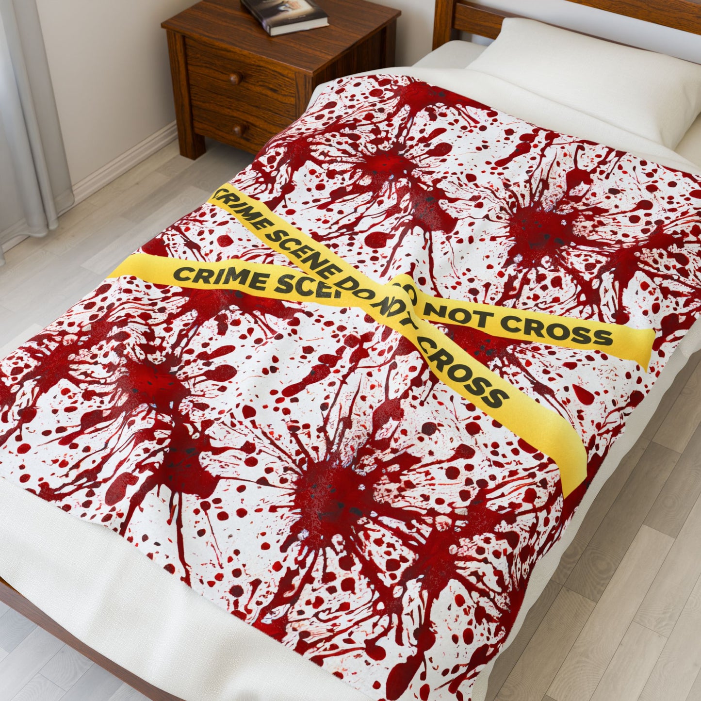 Crime Scene Plush Blanket – Cozy Horror Decor for TRUE CRIME FANATICS
