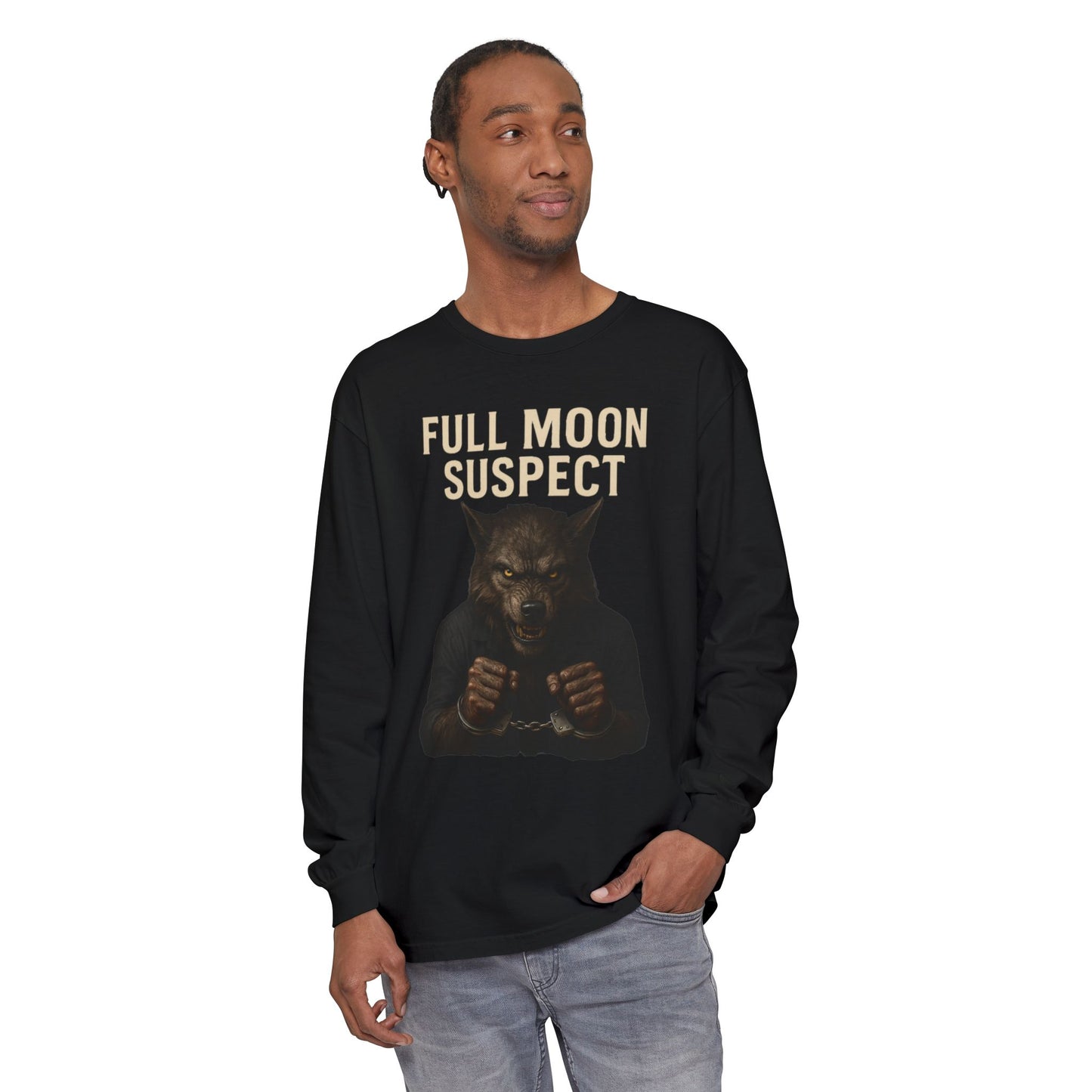 Halloween Long Sleeve Tee - Werewolf in Handcuffs Unisex T-Shirt True Crime Show Addict