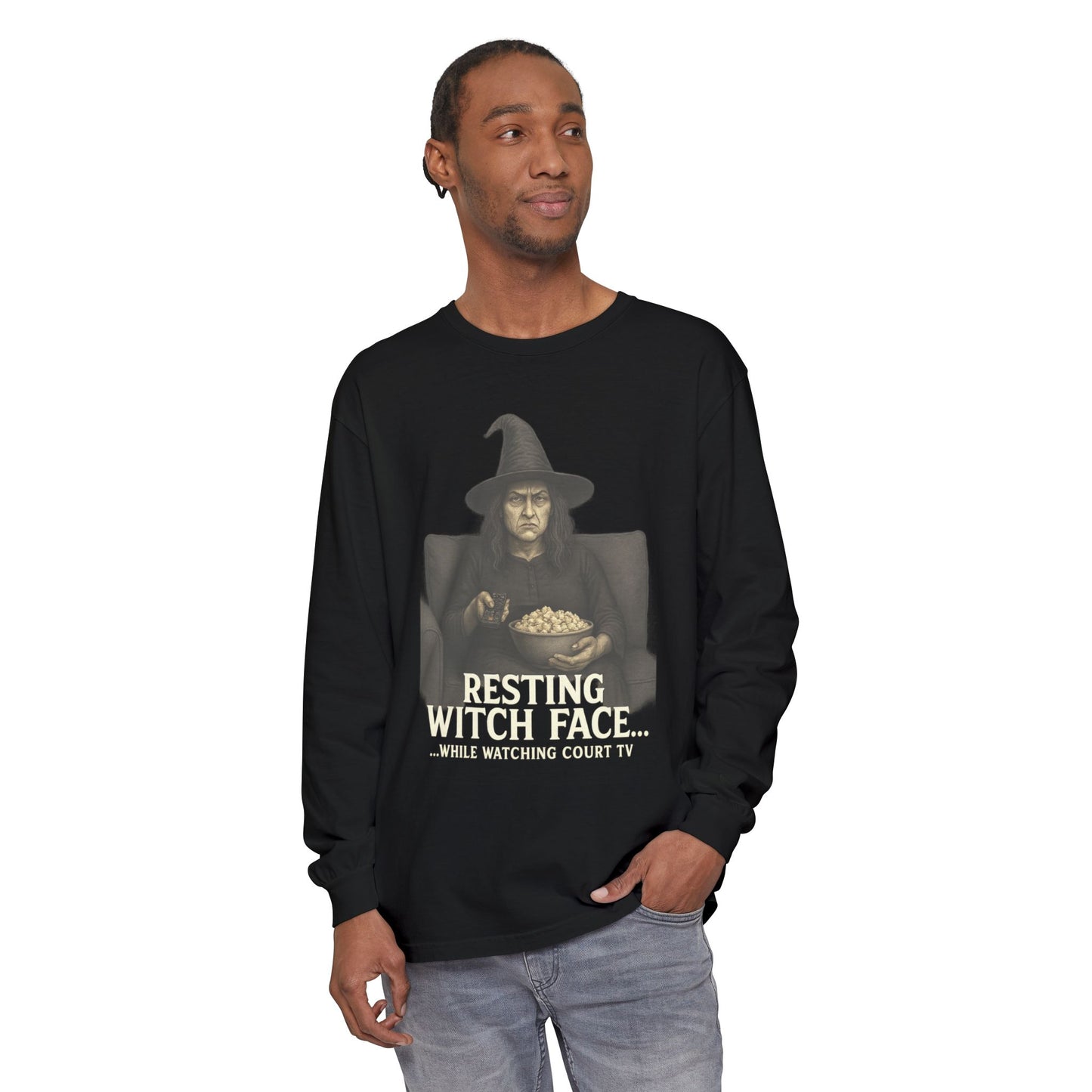 Halloween Witch Long Sleeve Tee - Resting Witch Face, True Crime Lover