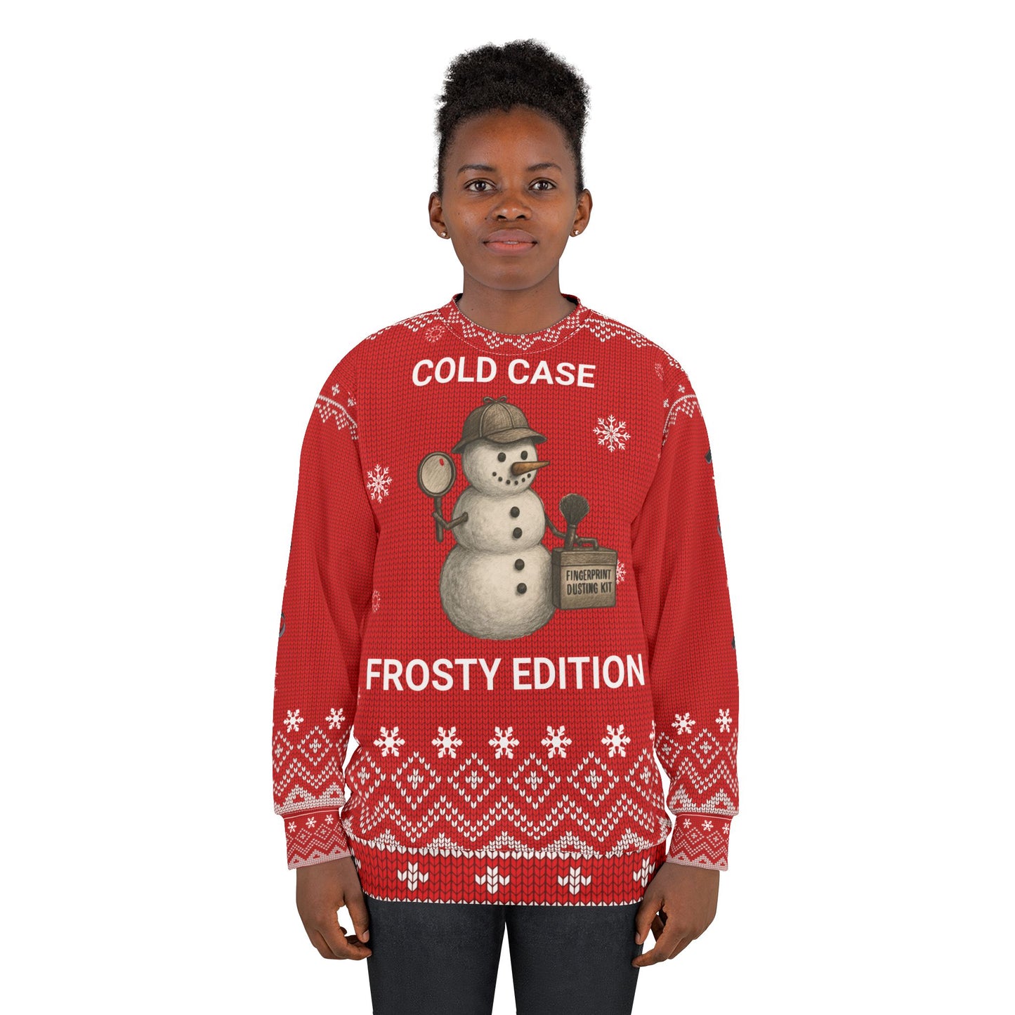 Funny Snowman Christmas Sweater – “Cold Case: Frosty Edition” Ugly Christmas Sweatshirt | Hilarious Detective Holiday Sweater for True Crime Fans