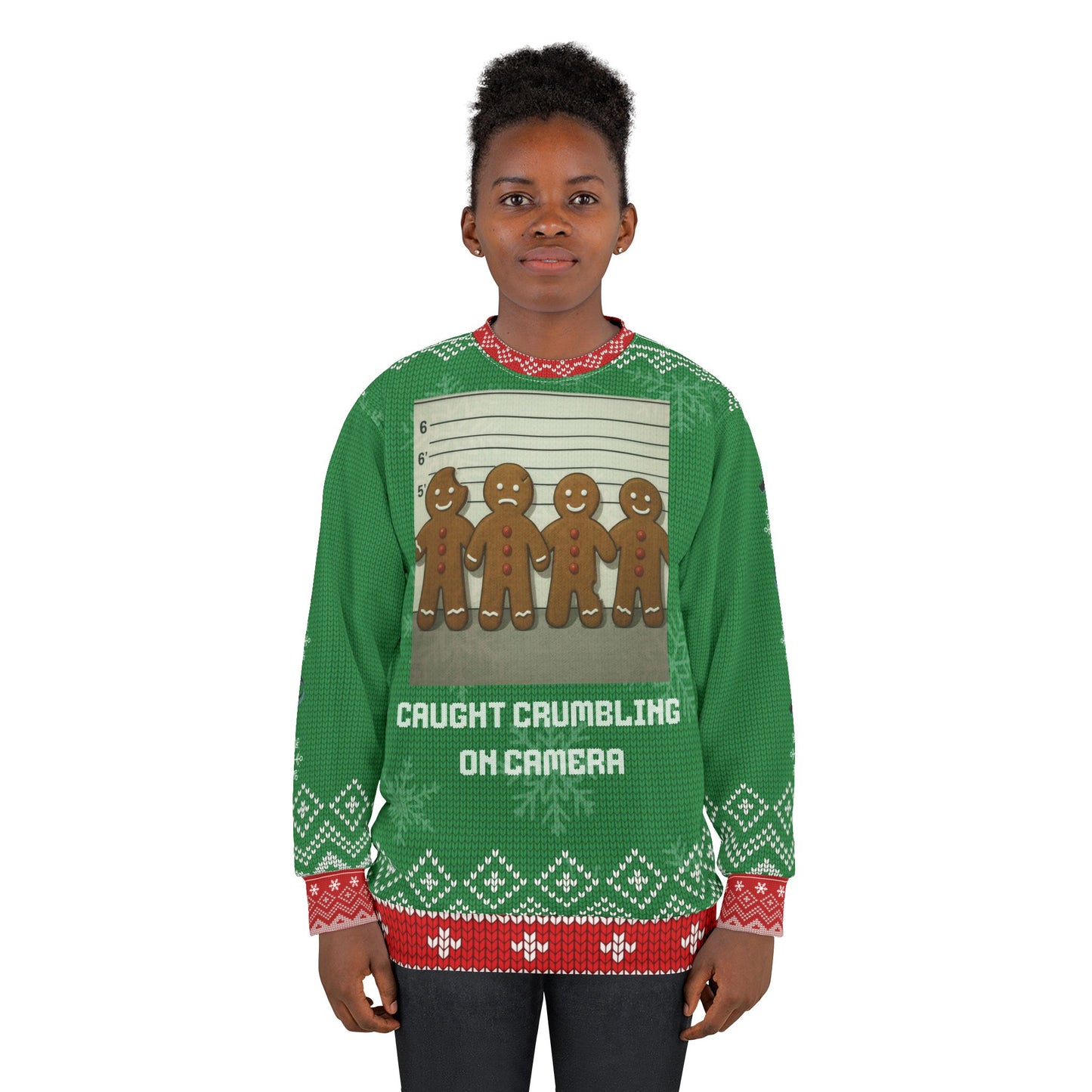 Funny Gingerbread Christmas Sweater – “Caught Crumbling on Camera” Ugly Christmas Sweatshirt | Hilarious Holiday Sweater for Cookie & Christmas Lovers