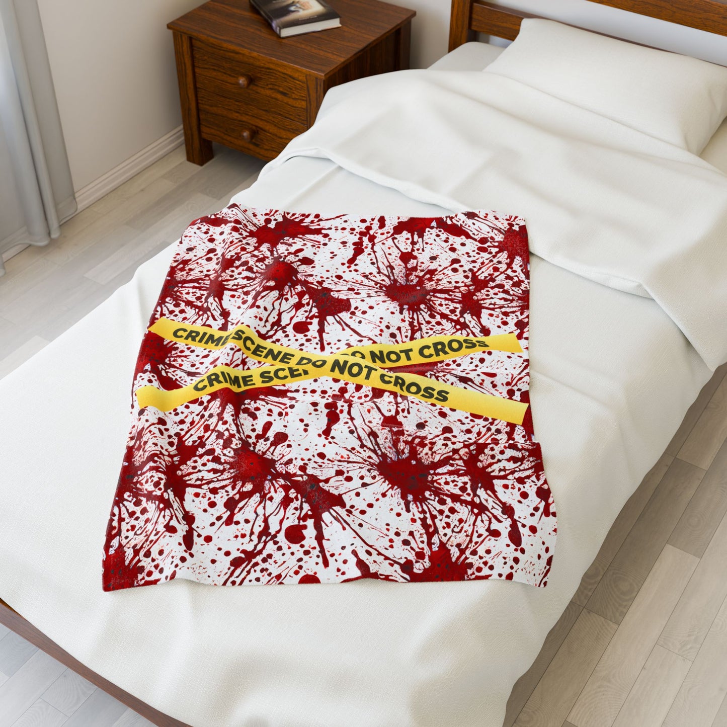 Crime Scene Plush Blanket – Cozy Horror Decor for TRUE CRIME FANATICS