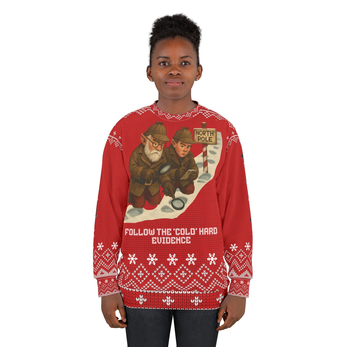 Follow the Cold Hard Evidence Ugly Christmas Sweater – Funny Crime Show Detective Christmas Sweatshirt | North Pole Mystery Holiday Sweater for True Crime Fans