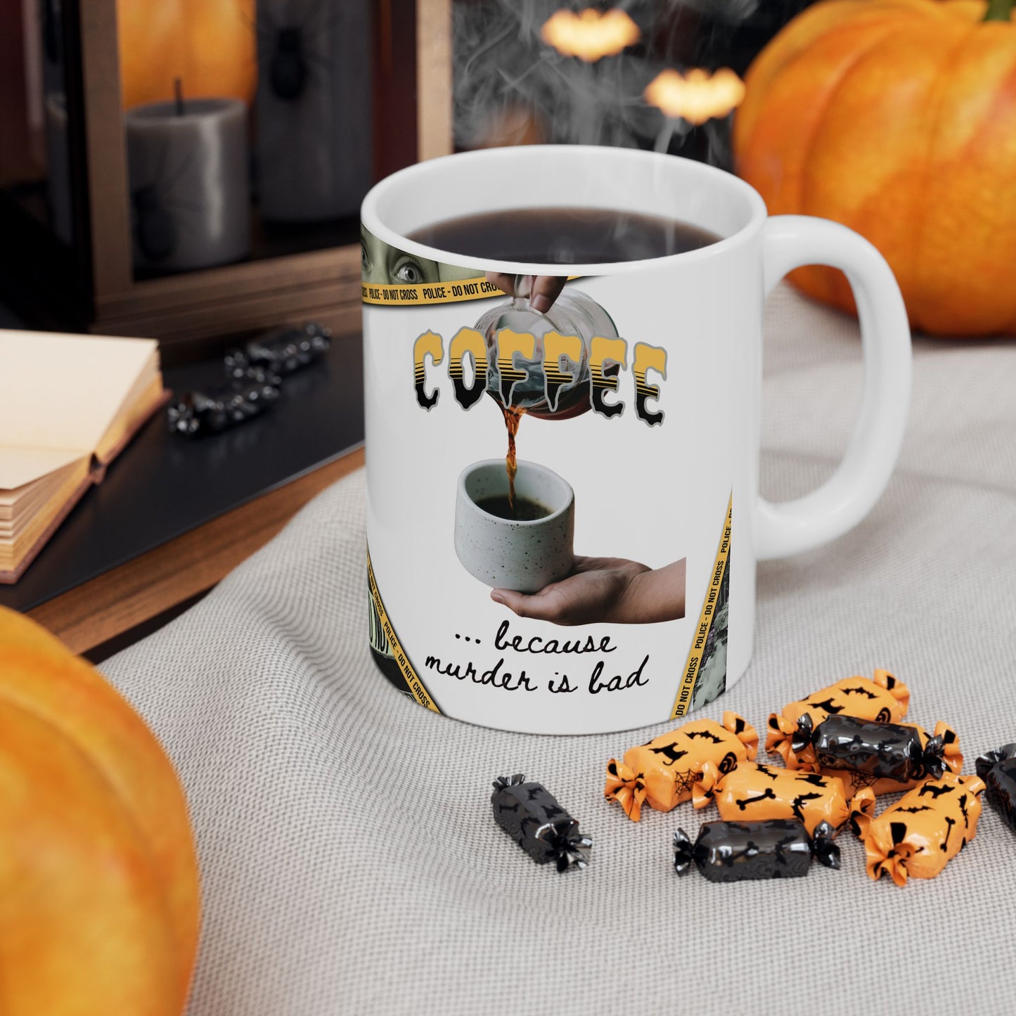 CRIME SHOW ADDICTS - Ceramic Mug - Crime Scene Theme, 11oz & 15oz Options
