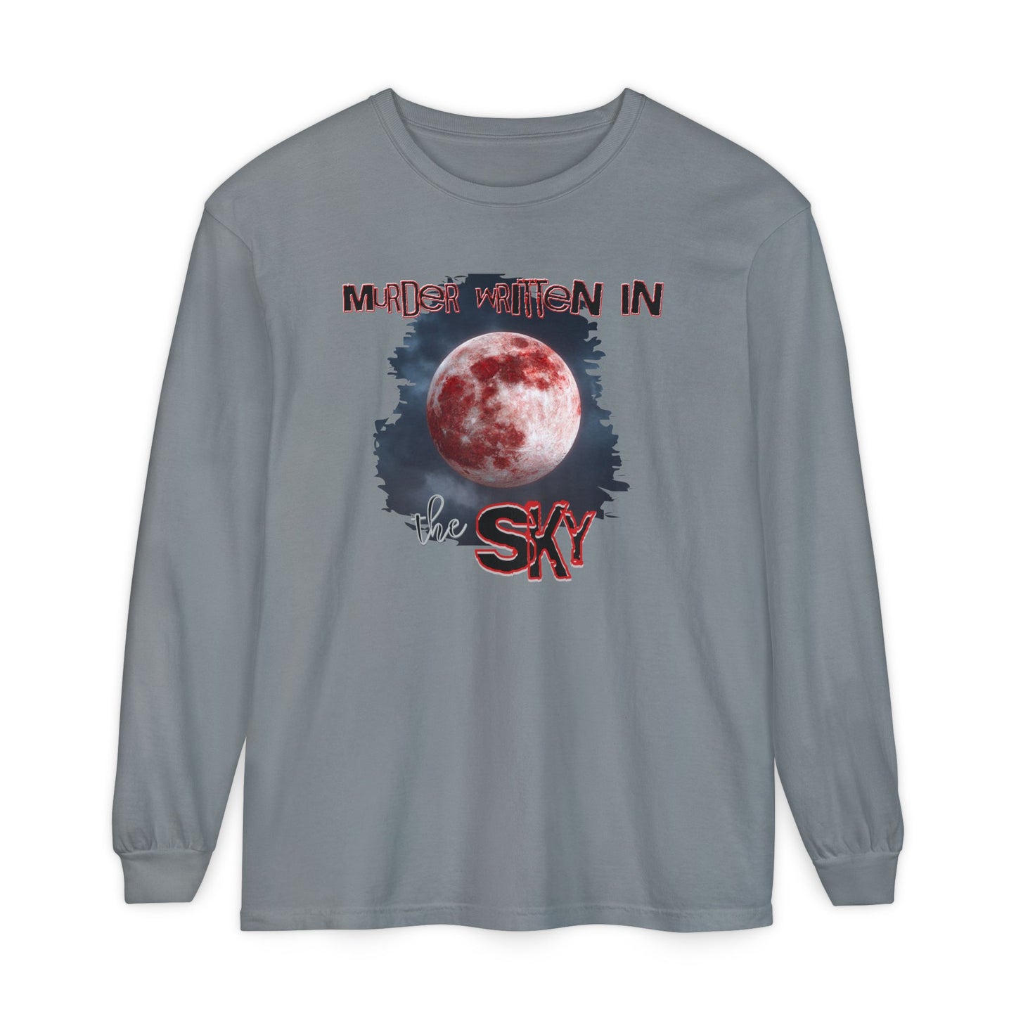 Blood Moon Long Sleeve T-Shirt, Murder Written in the Sky, Unisex Top for Gothic Lovers, Halloween Fashion, Spooky Clothing, Full Moon