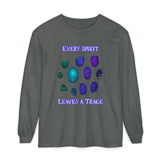 Glowing Ghostly Fingerprints Long Sleeve T-Shirt, Neon Spirit Trace Tee, Halloween Apparel, Spooky Gift, Paranormal Clothing, Eerie Top