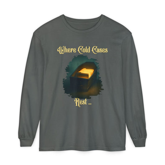 Coffin Drawer Long Sleeve T-Shirt, Mystery Gift, True Crime Merch, Cold Case Shirt, Halloween Outfit, Crime Scene Costume