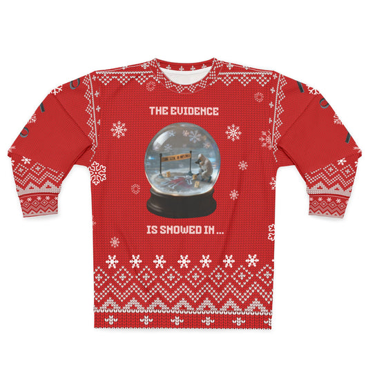 The Evidence Is Snowed In Funny Crime Show Ugly Christmas Sweater – True Crime Holiday Sweatshirt, Detective Xmas Gift