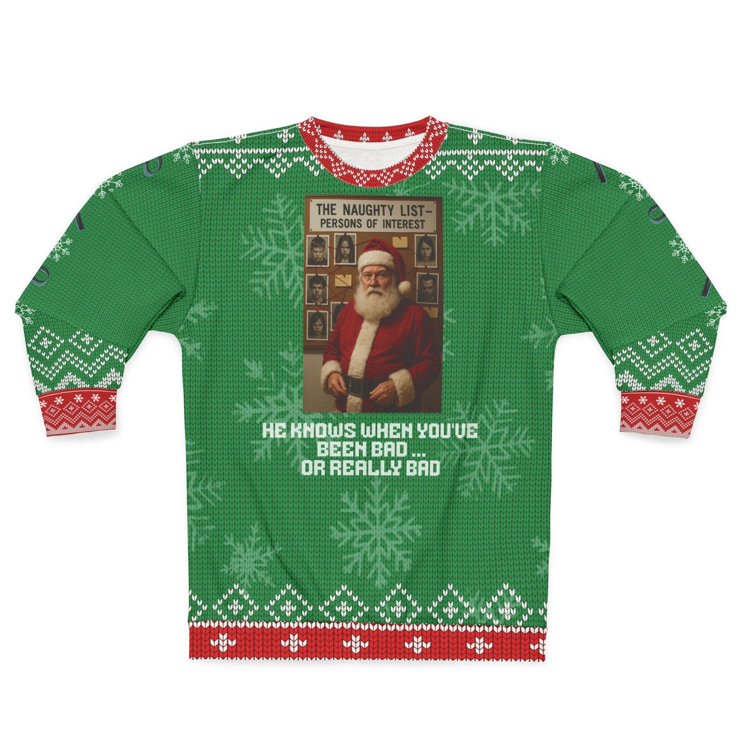 True Crime Christmas Sweater • “Naughty List Persons of Interest” Santa Sweatshirt • Funny Crime Holiday Sweater • Dark Humor Xmas Gift
