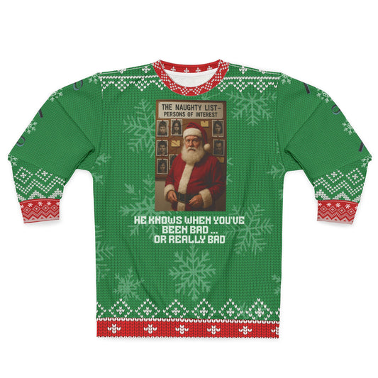 True Crime Christmas Sweater • “Naughty List Persons of Interest” Santa Sweatshirt • Funny Crime Holiday Sweater • Dark Humor Xmas Gift