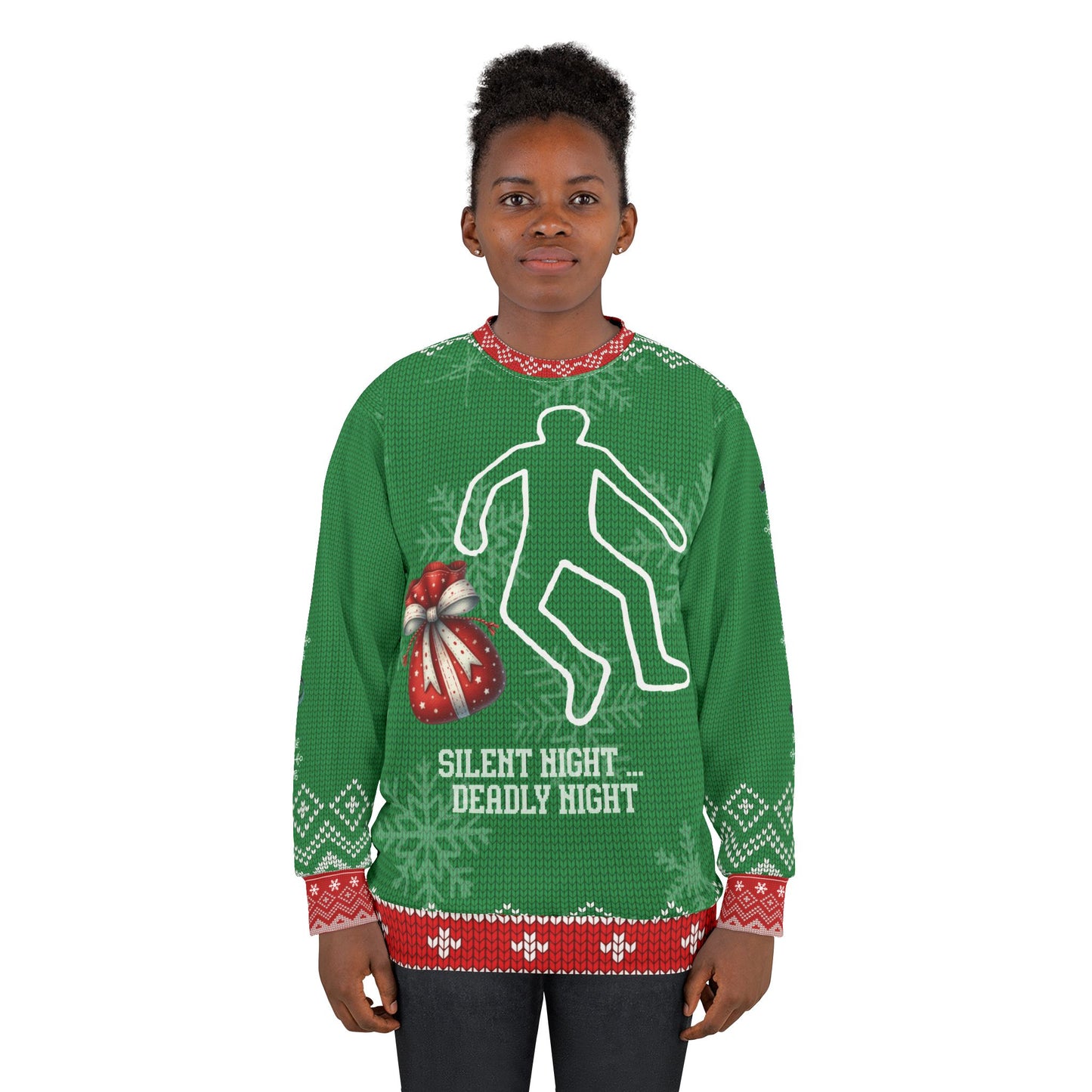 Silent Night Deadly Night Ugly Christmas Sweater – Funny True Crime Christmas Sweatshirt | Crime Scene Holiday Sweater for Murder Mystery Fans