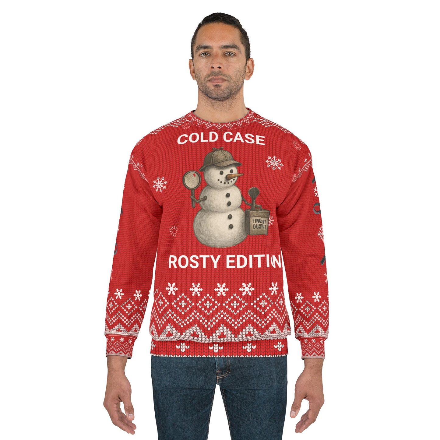 Funny Snowman Christmas Sweater – “Cold Case: Frosty Edition” Ugly Christmas Sweatshirt | Hilarious Detective Holiday Sweater for True Crime Fans