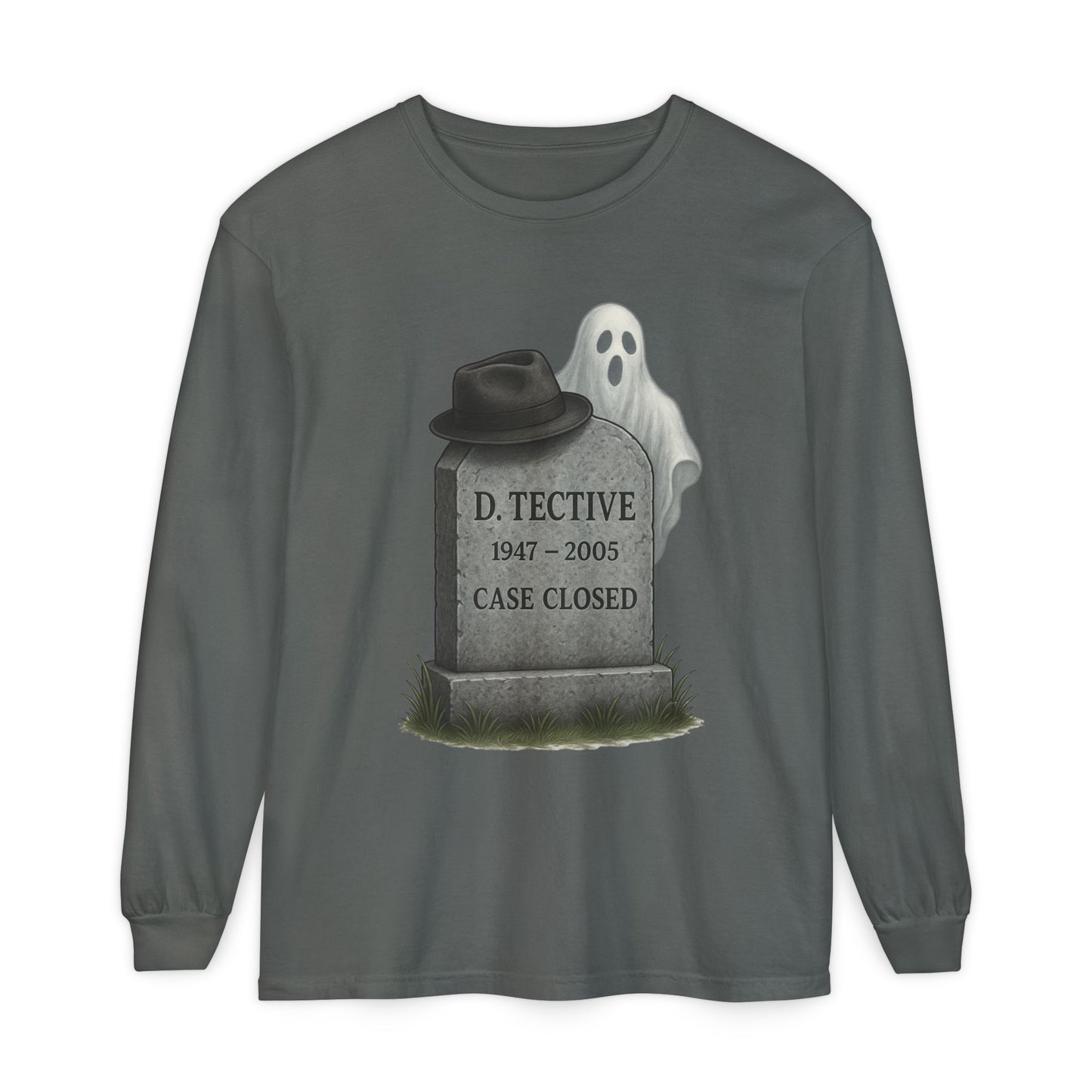 Ghost Detective Tombstone Unisex Long Sleeve Shirt, Halloween Apparel, Case Closed, Detective Hat, Gift for Mystery Lover,