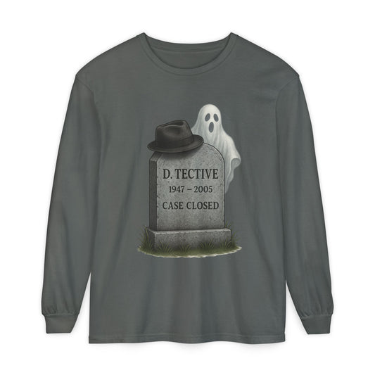 Ghost Detective Tombstone Unisex Long Sleeve Shirt, Halloween Apparel, Case Closed, Detective Hat, Gift for Mystery Lover,