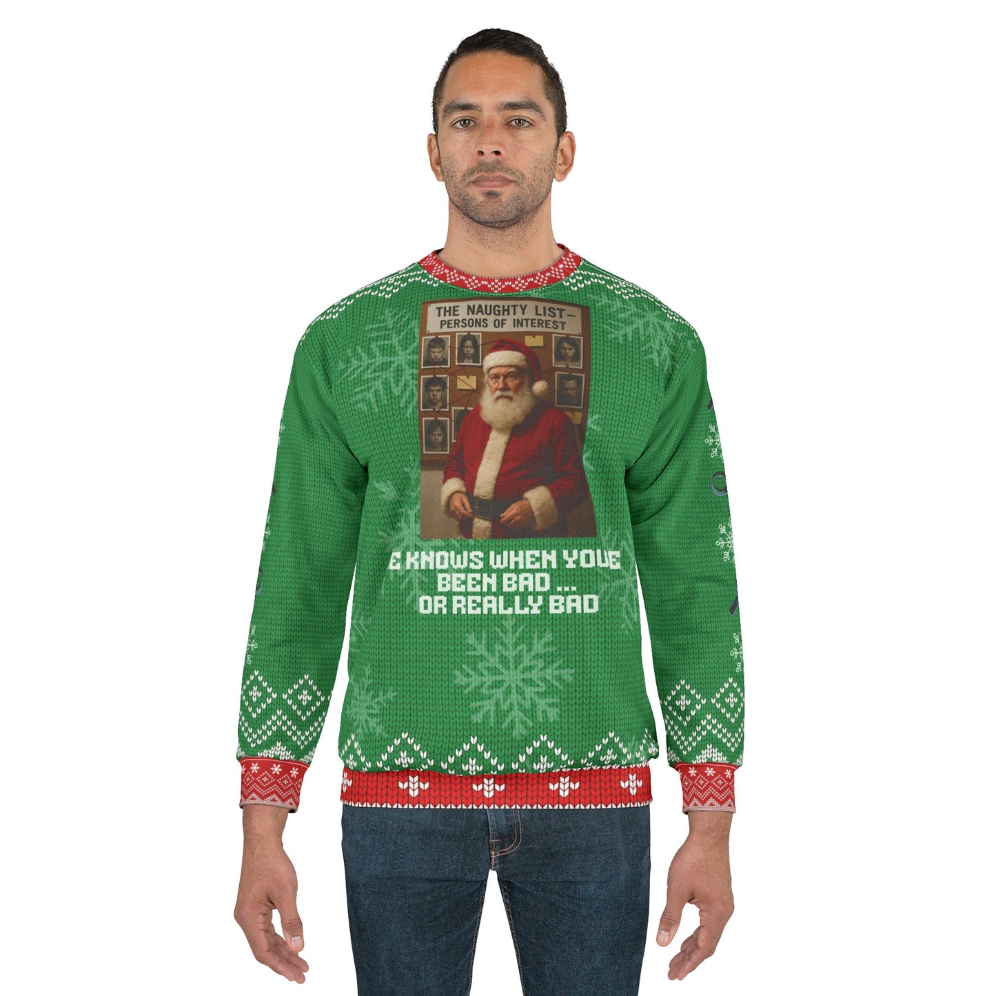 True Crime Christmas Sweater • “Naughty List Persons of Interest” Santa Sweatshirt • Funny Crime Holiday Sweater • Dark Humor Xmas Gift