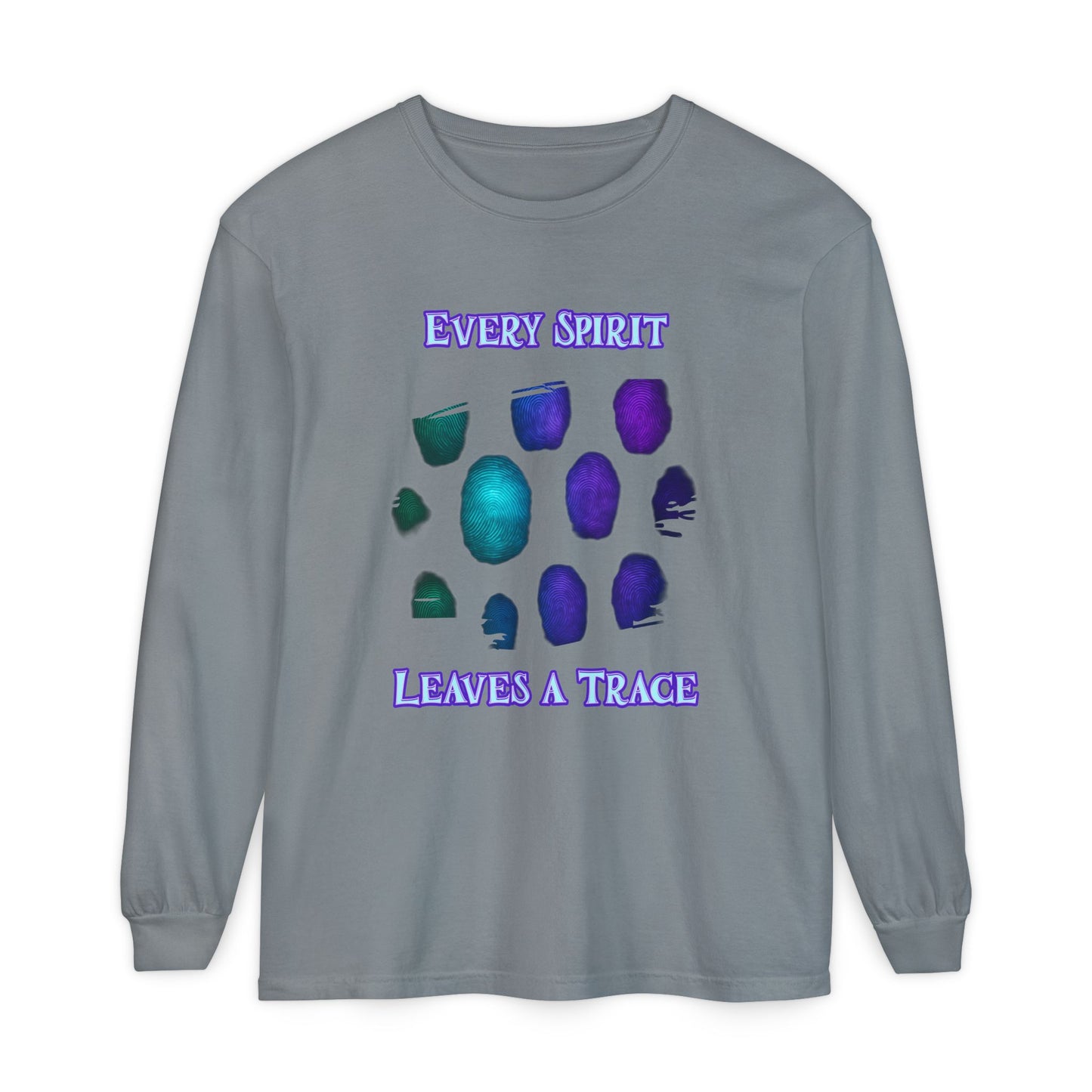 Glowing Ghostly Fingerprints Long Sleeve T-Shirt, Neon Spirit Trace Tee, Halloween Apparel, Spooky Gift, Paranormal Clothing, Eerie Top