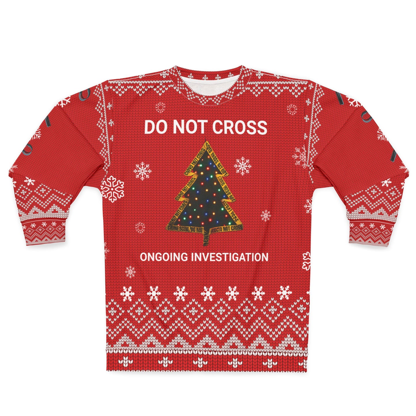 Crime Scene Christmas Sweater – Funny “Do Not Cross, Ongoing Investigation” Ugly Christmas Sweatshirt | True Crime Holiday Sweater for Mystery Lovers