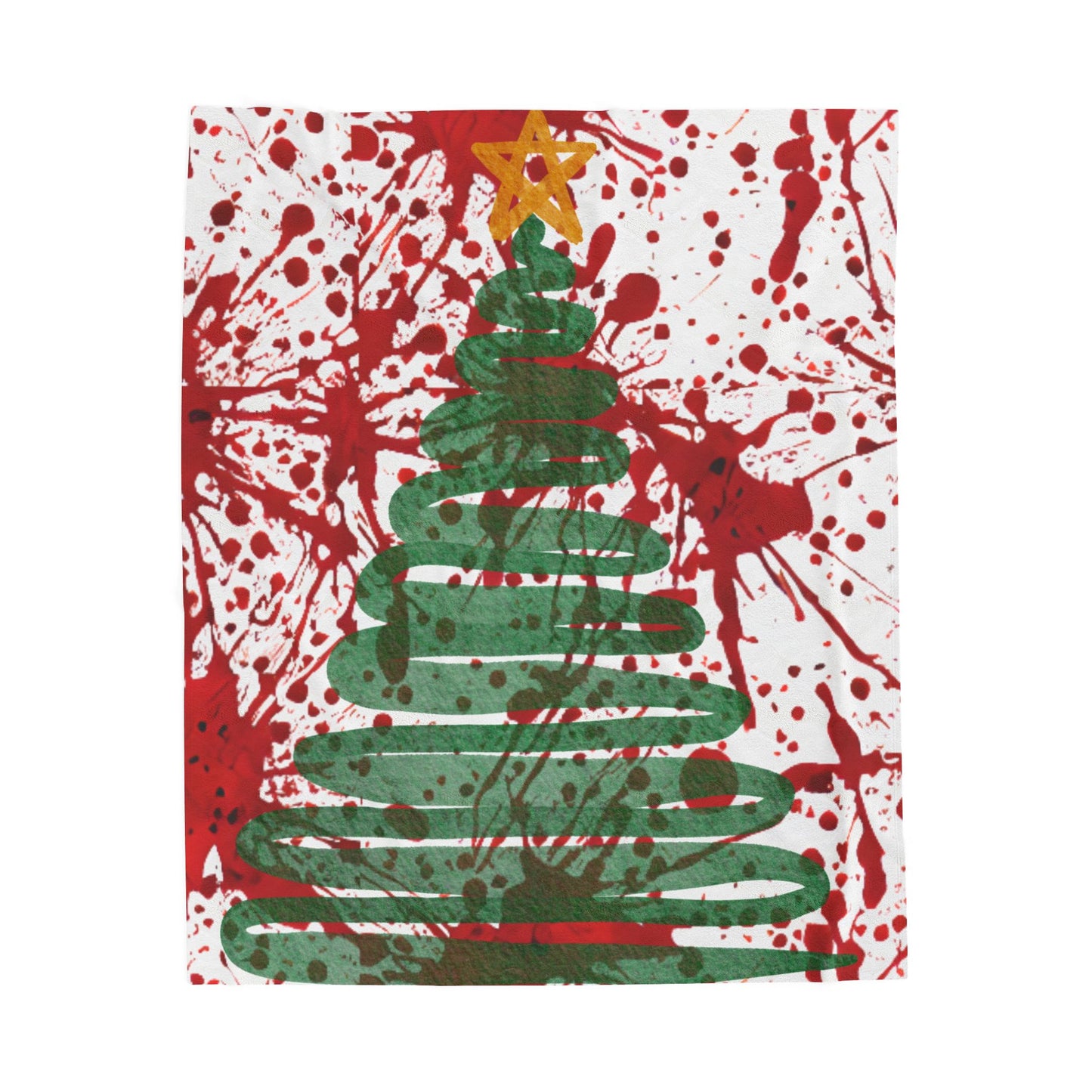 CRIME SHOW ADDICTS True Crime Christmas Blanket – Blood Splatter Tree Cozy Flannel Throw | Horror Holiday Blanket for Crime Show Fans | Soft Winter Couch & Bed Throw