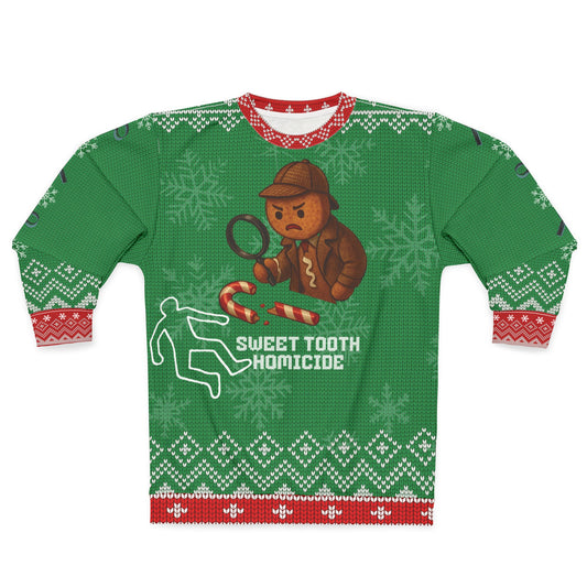 Sweet Tooth Homicide Ugly Christmas Sweater – Funny Gingerbread Crime Scene Sweatshirt | True Crime Christmas Sweater for Holiday Mystery Fans