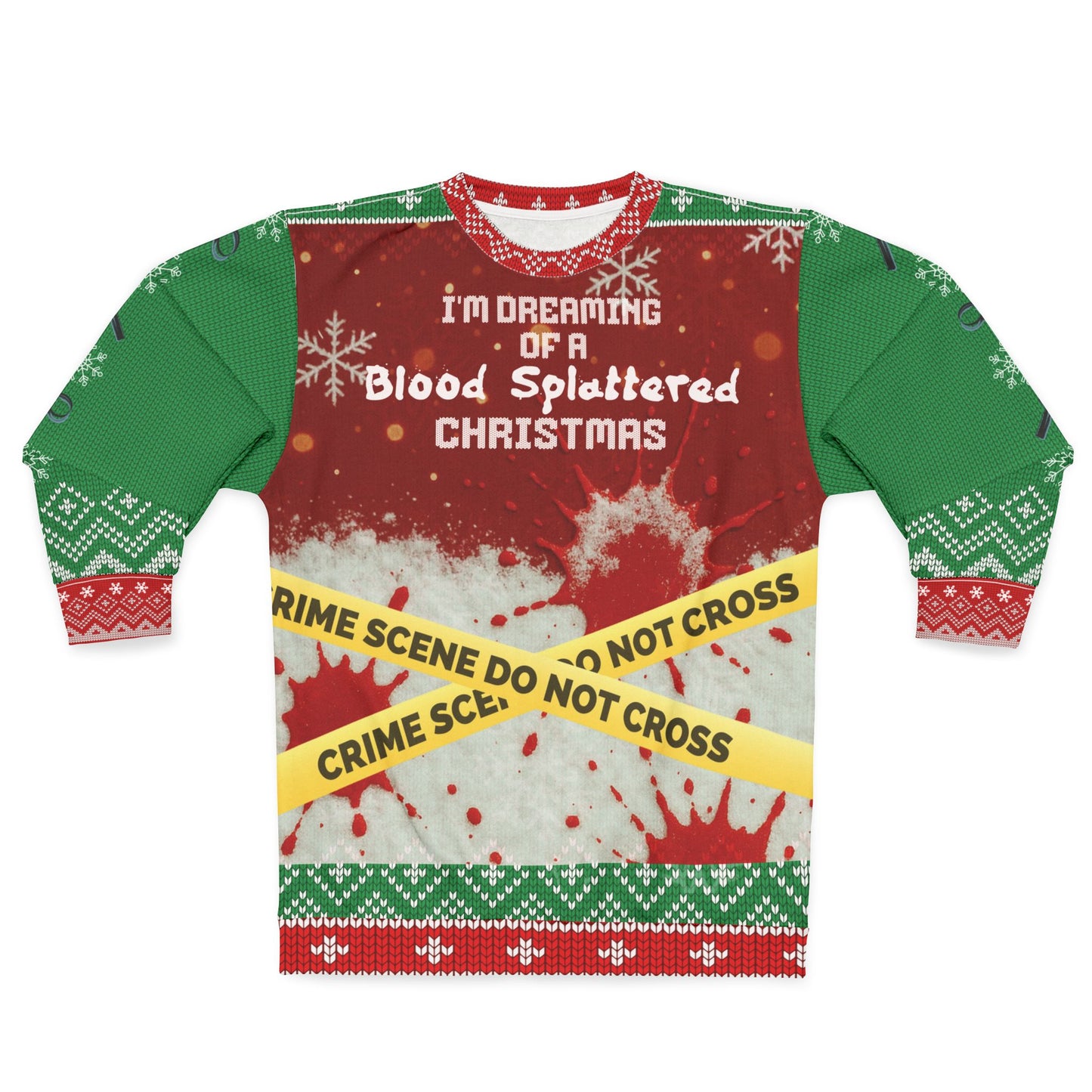 True Crime Christmas Sweater • “Red-Splattered Christmas” Sweatshirt • Dark Humor Xmas Sweater • Funny Crime Show Holiday Gift