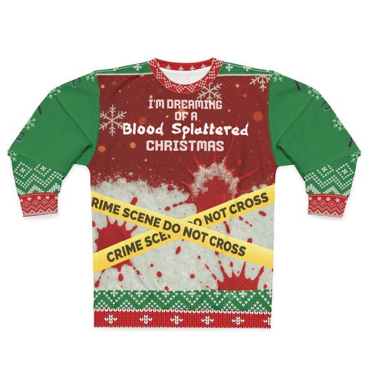 True Crime Christmas Sweater • “Red-Splattered Christmas” Sweatshirt • Dark Humor Xmas Sweater • Funny Crime Show Holiday Gift