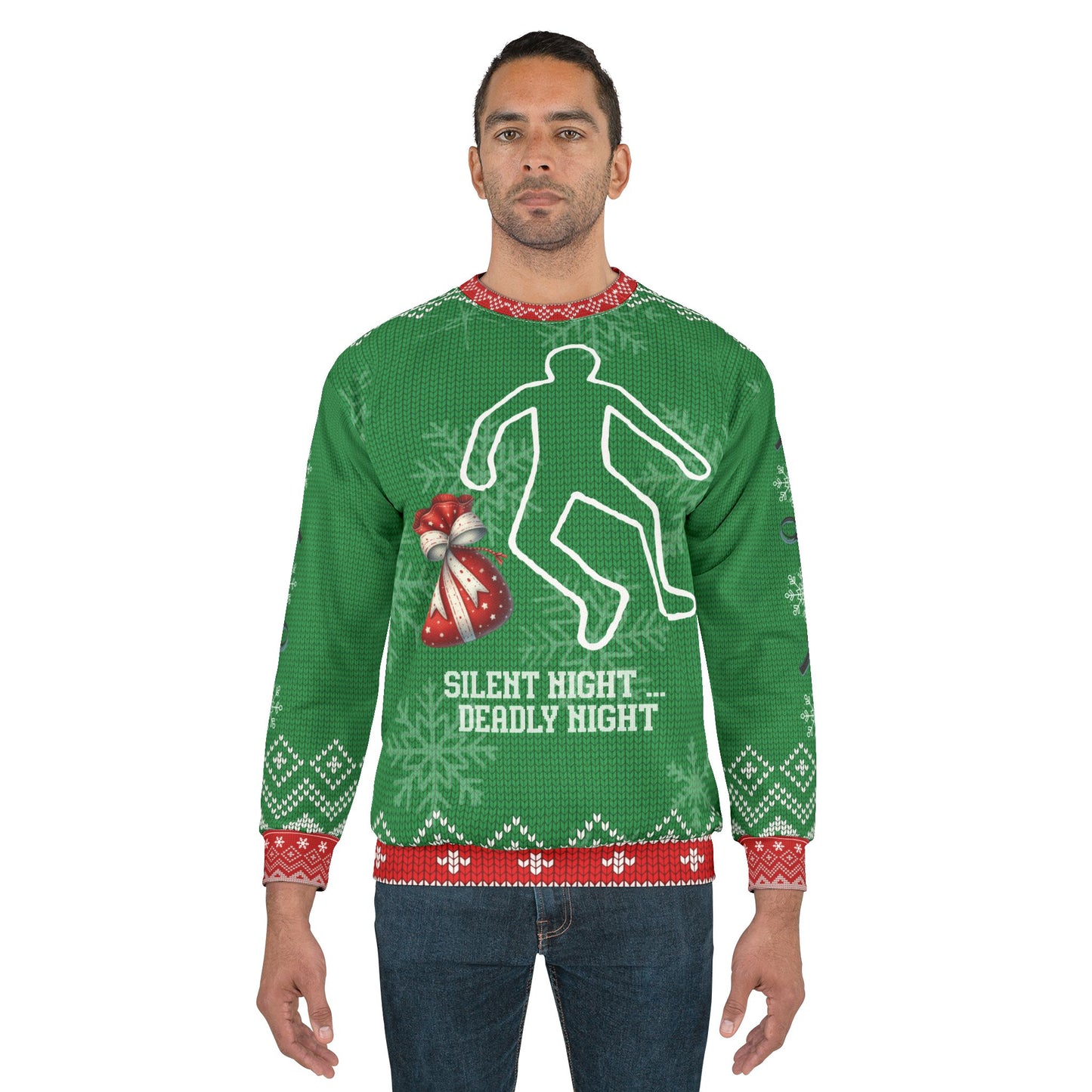Silent Night Deadly Night Ugly Christmas Sweater – Funny True Crime Christmas Sweatshirt | Crime Scene Holiday Sweater for Murder Mystery Fans