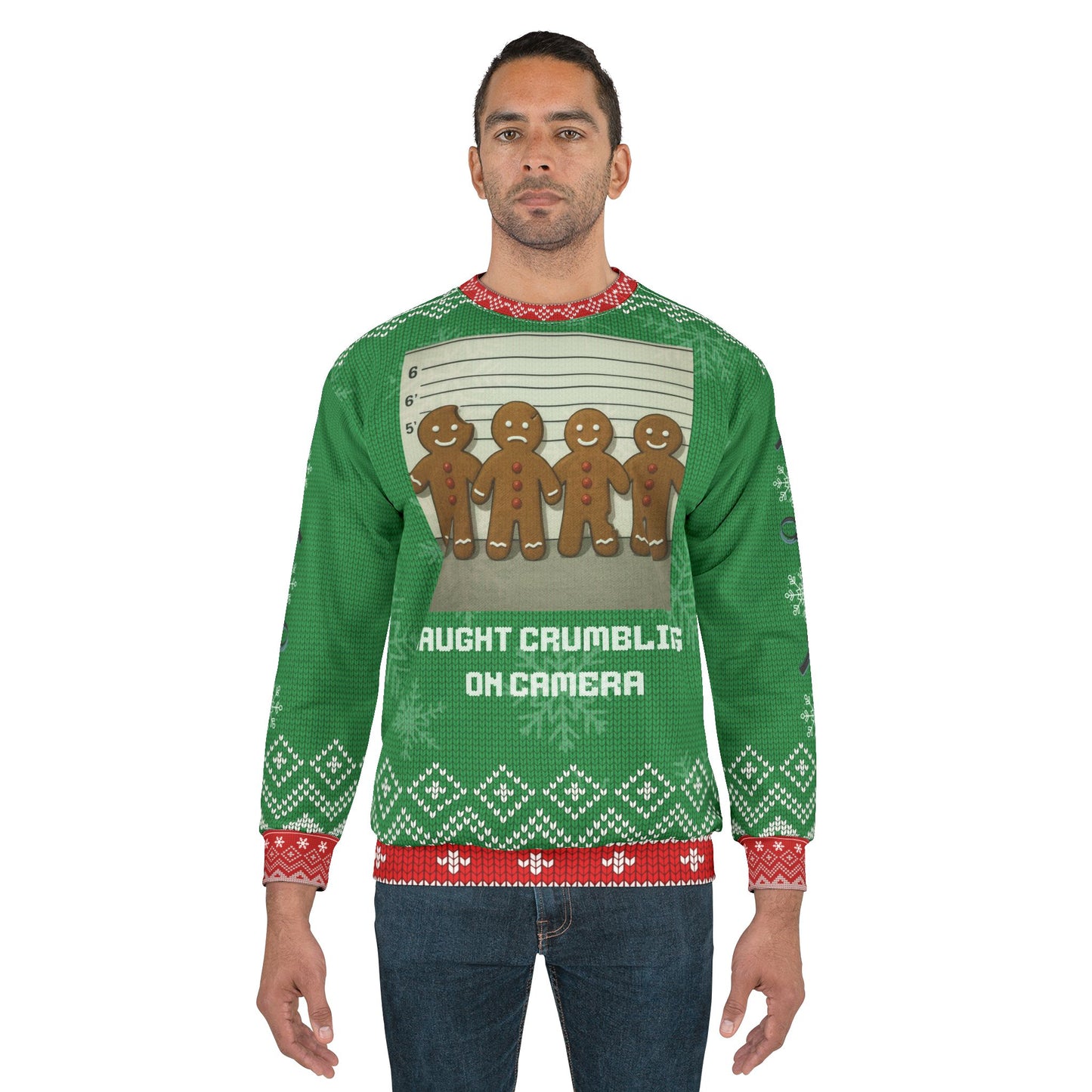 Funny Gingerbread Christmas Sweater – “Caught Crumbling on Camera” Ugly Christmas Sweatshirt | Hilarious Holiday Sweater for Cookie & Christmas Lovers