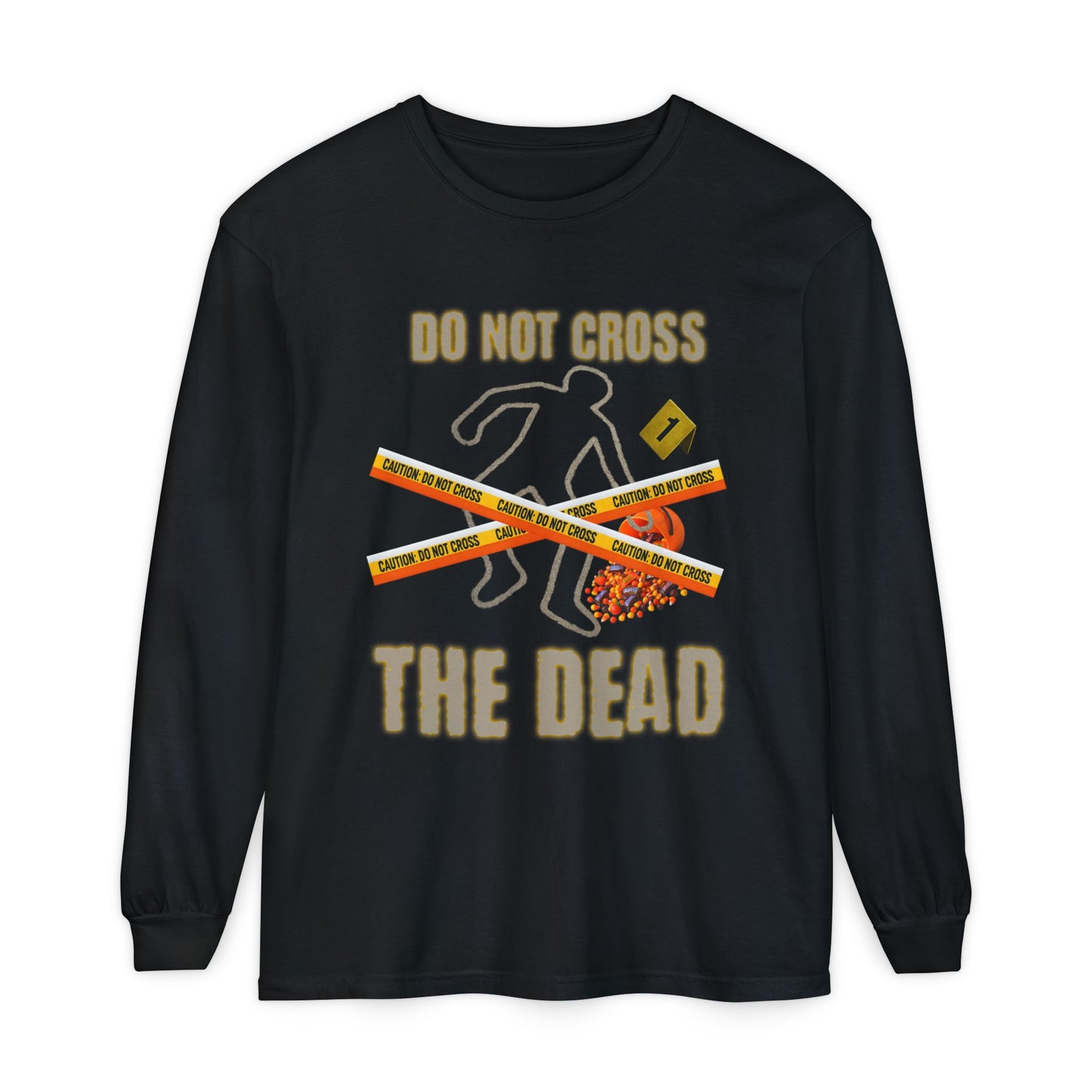 Halloween Police Line Candy Corn T-Shirt, Unisex Long Sleeve, Halloween Costume, Fall Fashion, Spooky Shirt