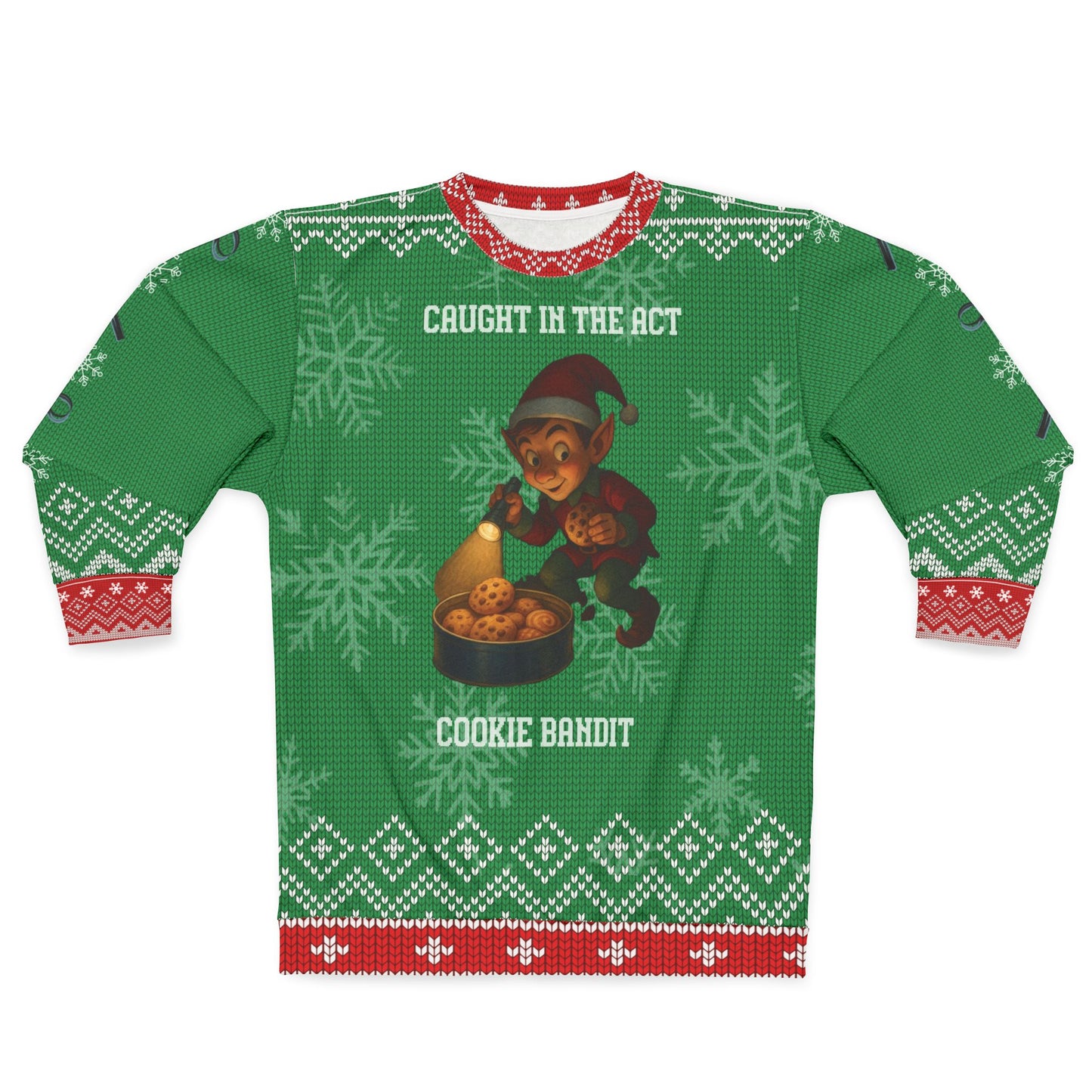 Funny Elf Christmas Sweater – “Caught in the Act: Cookie Bandit” Ugly Christmas Sweatshirt | Hilarious Holiday Sweater for Men & Women