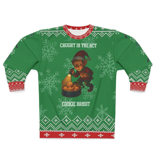Funny Elf Christmas Sweater – “Caught in the Act: Cookie Bandit” Ugly Christmas Sweatshirt | Hilarious Holiday Sweater for Men & Women