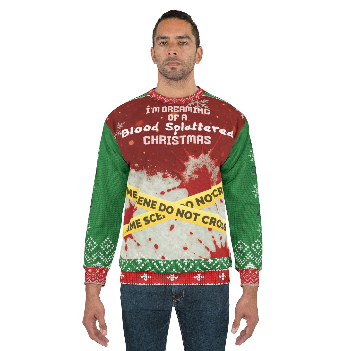 True Crime Christmas Sweater • “Red-Splattered Christmas” Sweatshirt • Dark Humor Xmas Sweater • Funny Crime Show Holiday Gift