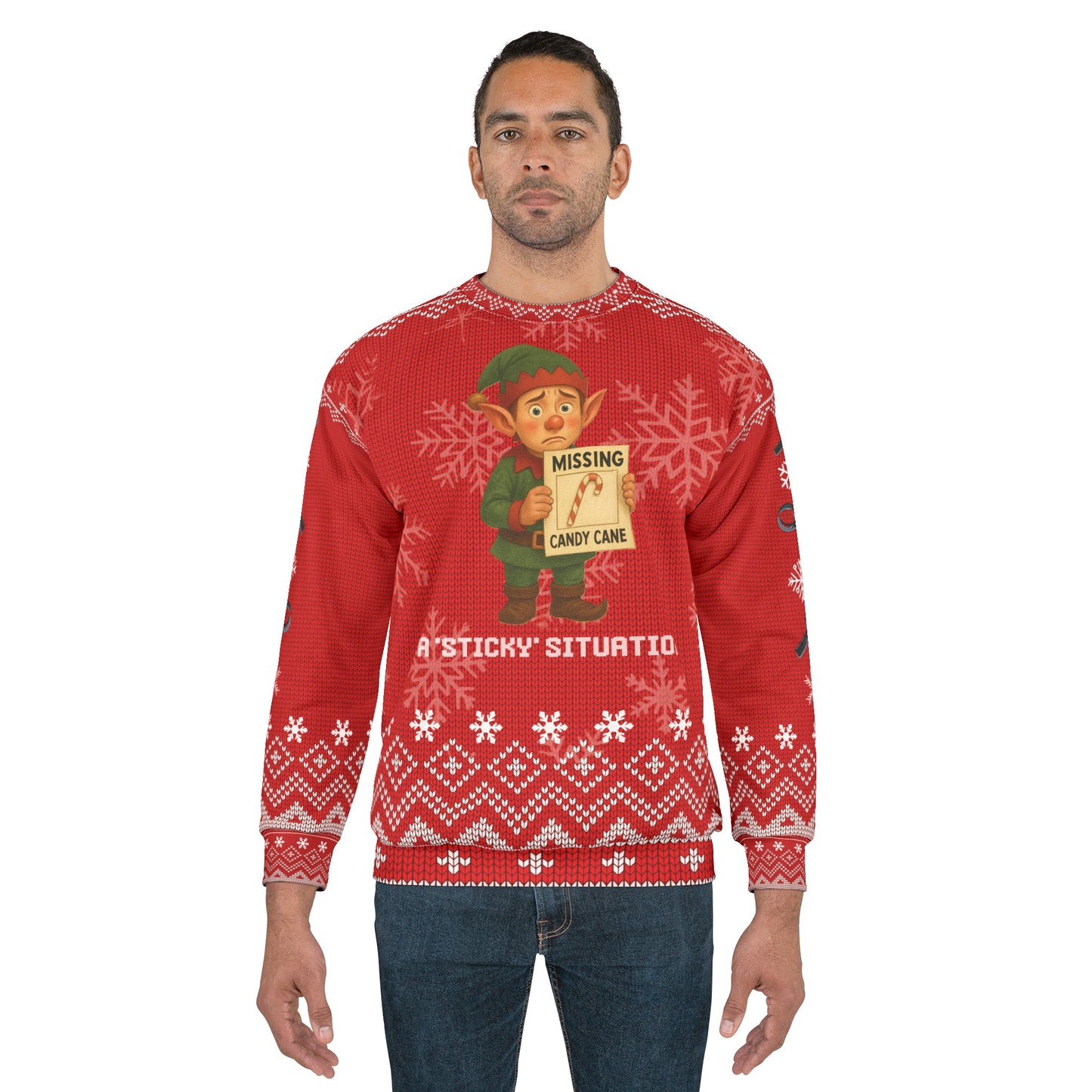 A Sticky Situation Ugly Christmas Sweater – Funny Elf Crime Scene Sweatshirt | Candy Cane Mystery Christmas Sweater for True Crime Fans