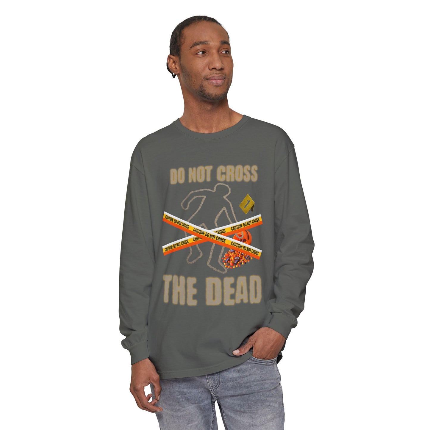Halloween Police Line Candy Corn T-Shirt, Unisex Long Sleeve, Halloween Costume, Fall Fashion, Spooky Shirt
