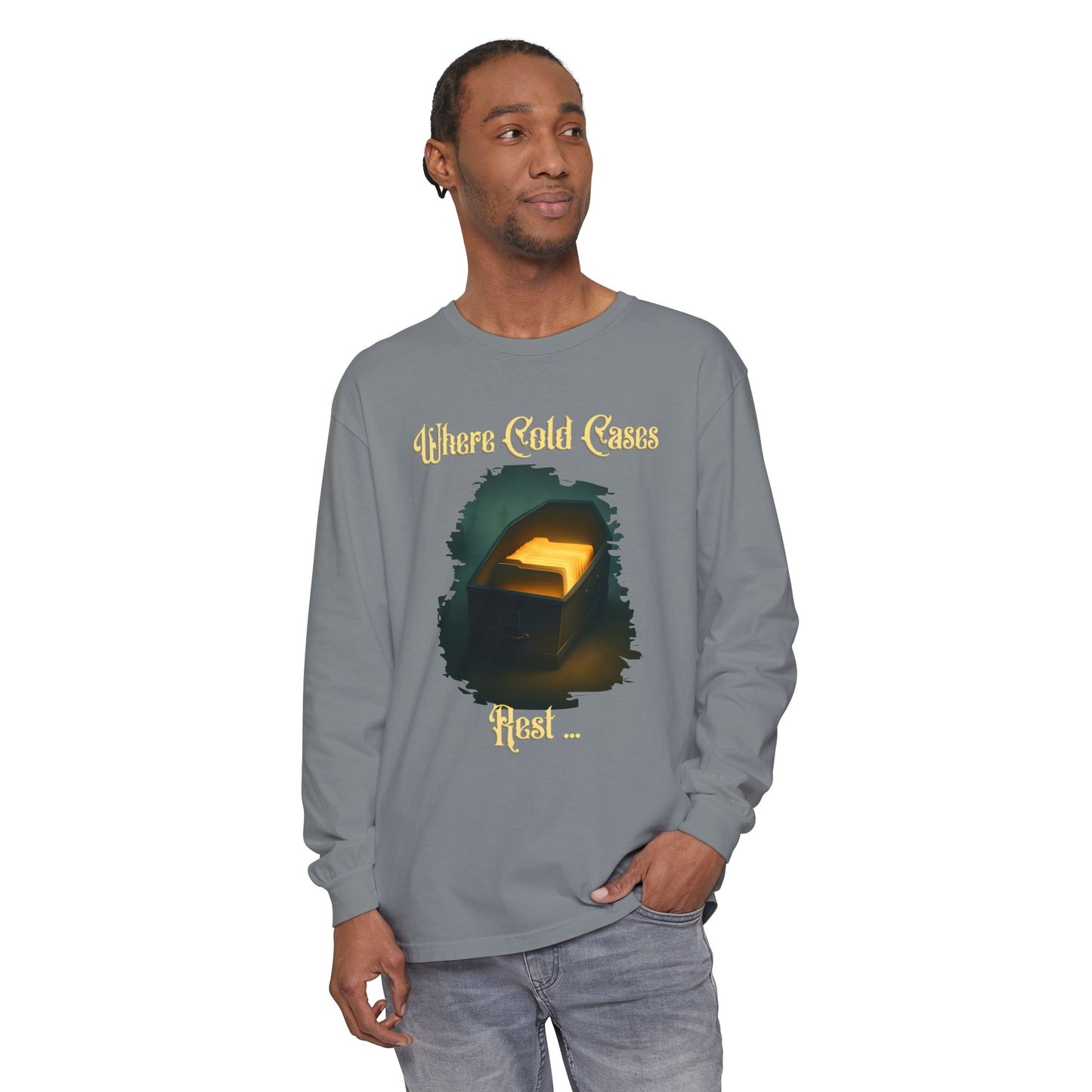 Coffin Drawer Long Sleeve T-Shirt, Mystery Gift, True Crime Merch, Cold Case Shirt, Halloween Outfit, Crime Scene Costume