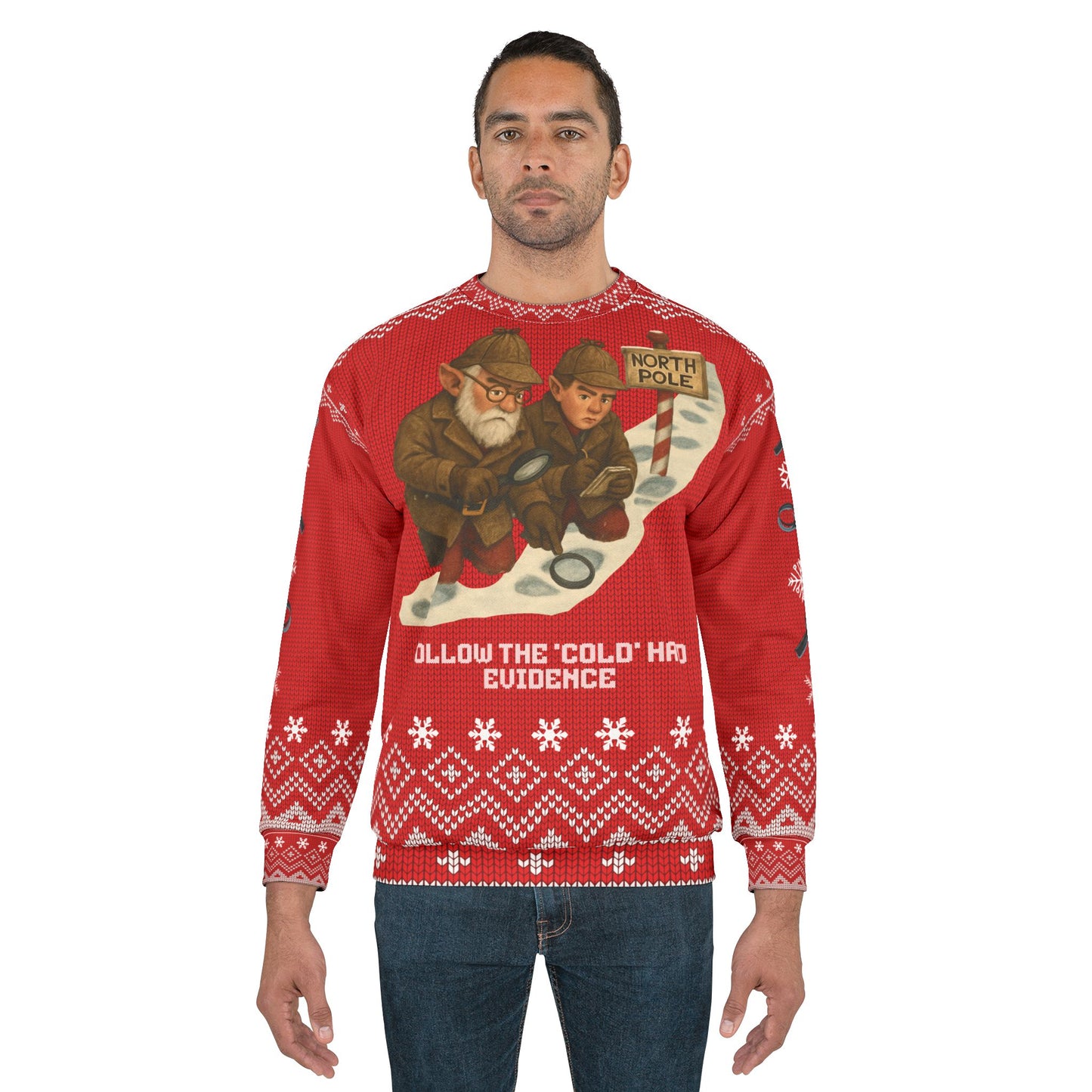 Follow the Cold Hard Evidence Ugly Christmas Sweater – Funny Crime Show Detective Christmas Sweatshirt | North Pole Mystery Holiday Sweater for True Crime Fans