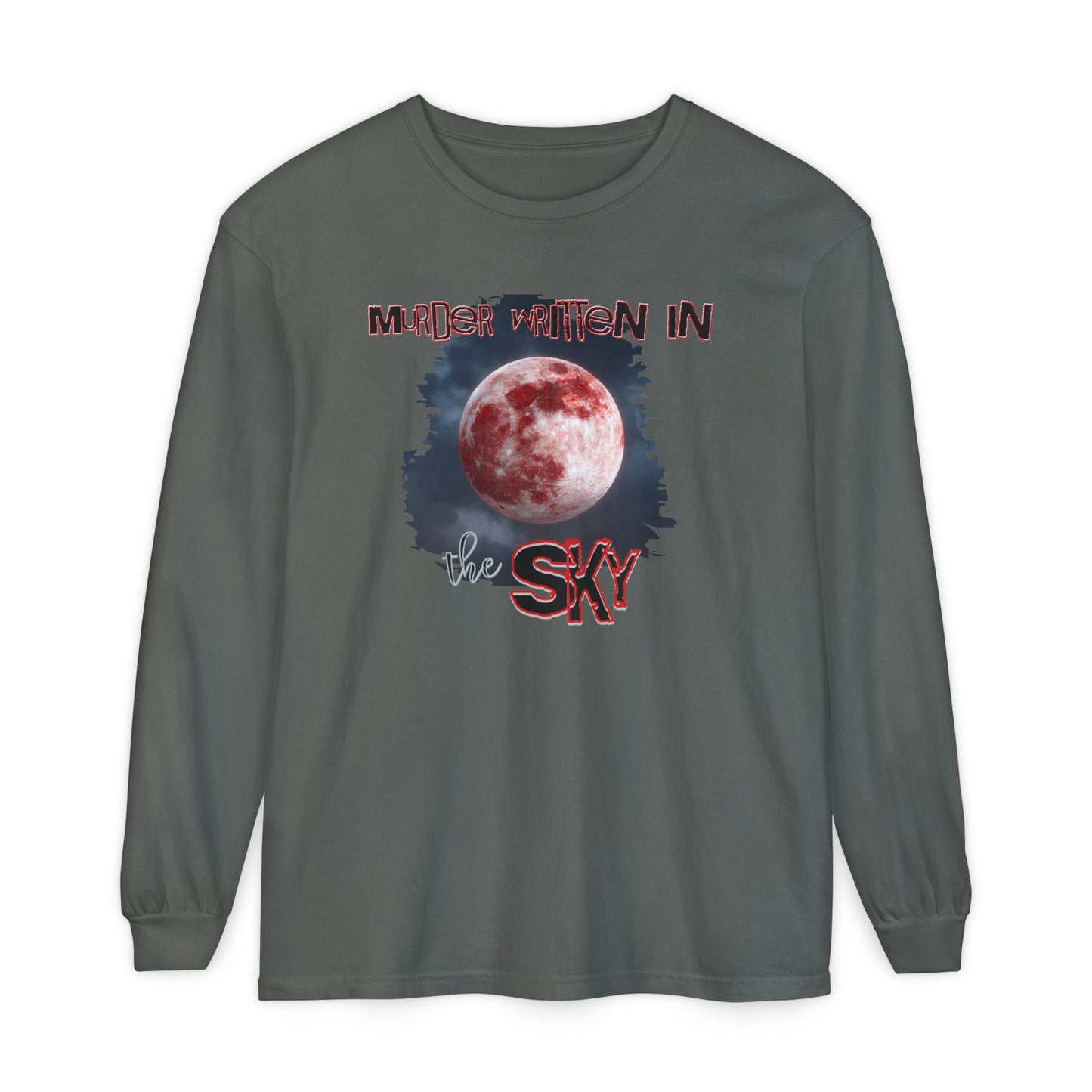Blood Moon Long Sleeve T-Shirt, Murder Written in the Sky, Unisex Top for Gothic Lovers, Halloween Fashion, Spooky Clothing, Full Moon