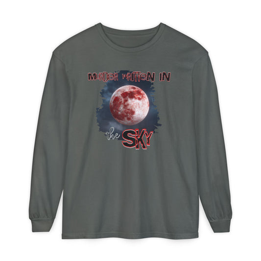 Blood Moon Long Sleeve T-Shirt, Murder Written in the Sky, Unisex Top for Gothic Lovers, Halloween Fashion, Spooky Clothing, Full Moon