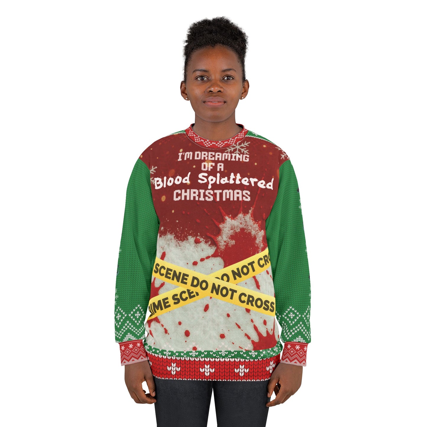 True Crime Christmas Sweater • “Red-Splattered Christmas” Sweatshirt • Dark Humor Xmas Sweater • Funny Crime Show Holiday Gift