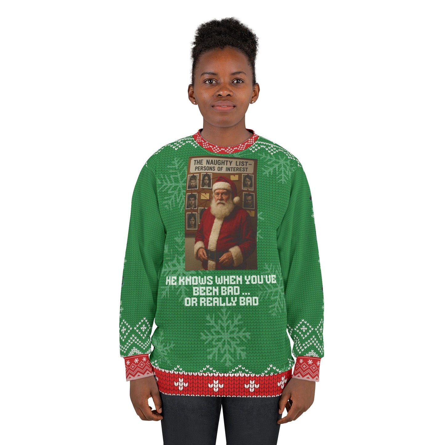 True Crime Christmas Sweater • “Naughty List Persons of Interest” Santa Sweatshirt • Funny Crime Holiday Sweater • Dark Humor Xmas Gift