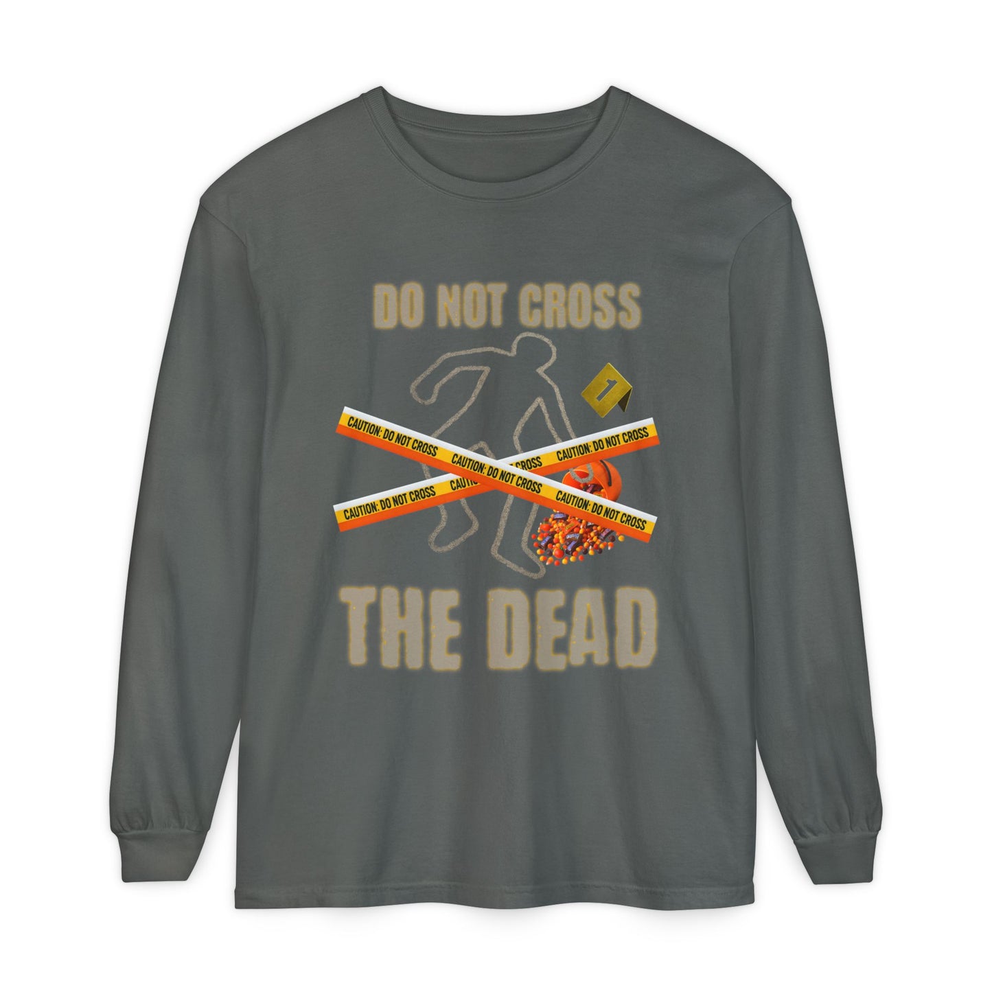 Halloween Police Line Candy Corn T-Shirt, Unisex Long Sleeve, Halloween Costume, Fall Fashion, Spooky Shirt