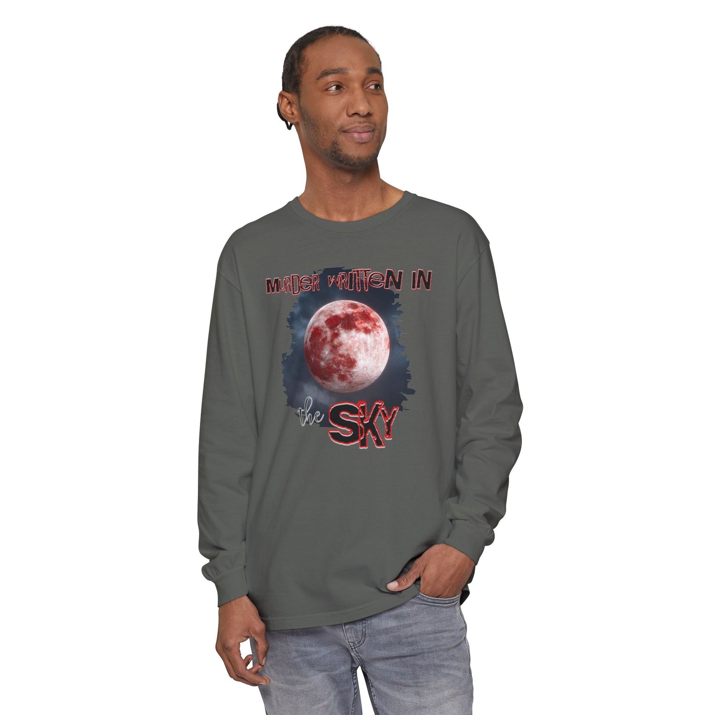 Blood Moon Long Sleeve T-Shirt, Murder Written in the Sky, Unisex Top for Gothic Lovers, Halloween Fashion, Spooky Clothing, Full Moon