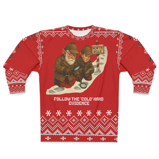 Follow the Cold Hard Evidence Ugly Christmas Sweater – Funny Crime Show Detective Christmas Sweatshirt | North Pole Mystery Holiday Sweater for True Crime Fans