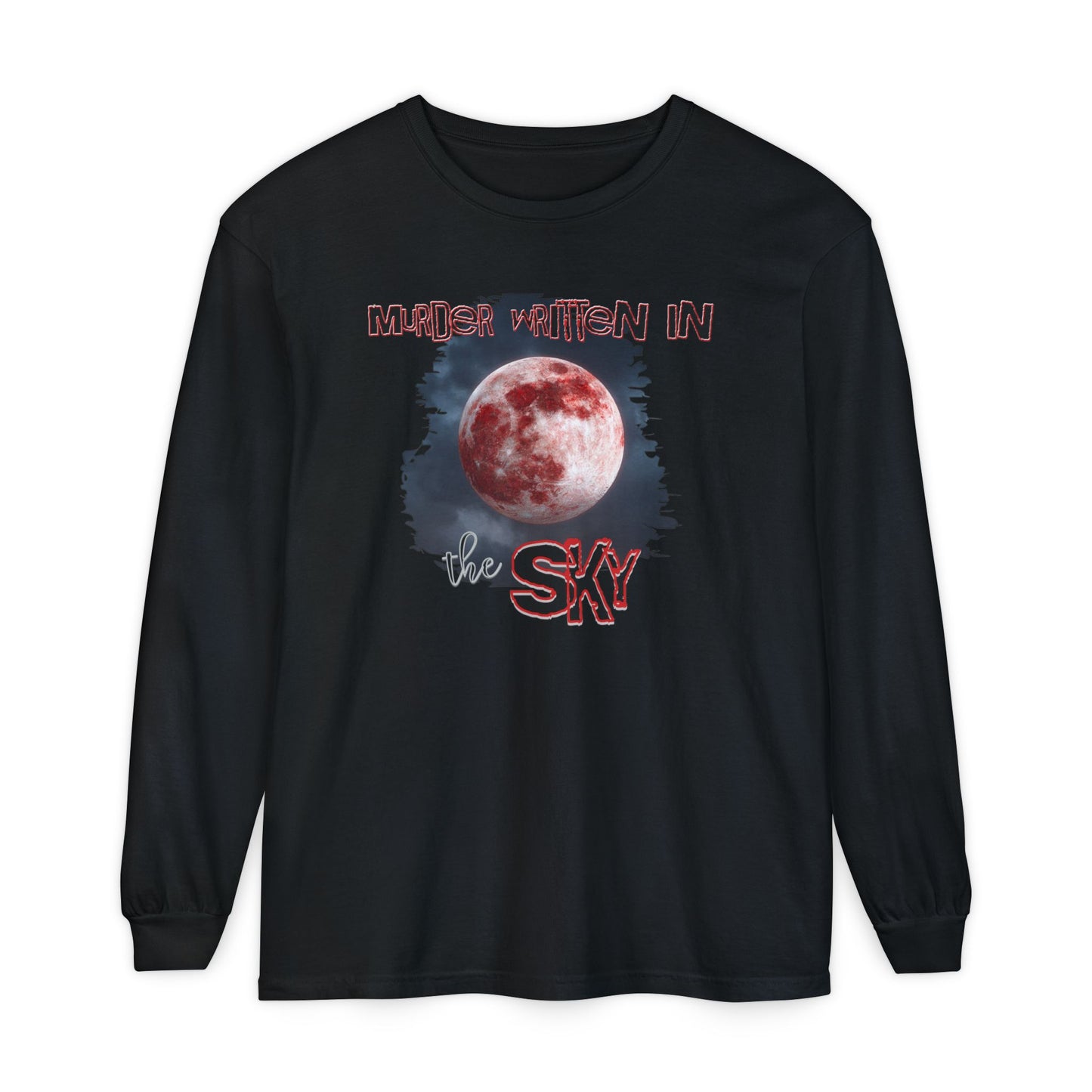 Blood Moon Long Sleeve T-Shirt, Murder Written in the Sky, Unisex Top for Gothic Lovers, Halloween Fashion, Spooky Clothing, Full Moon