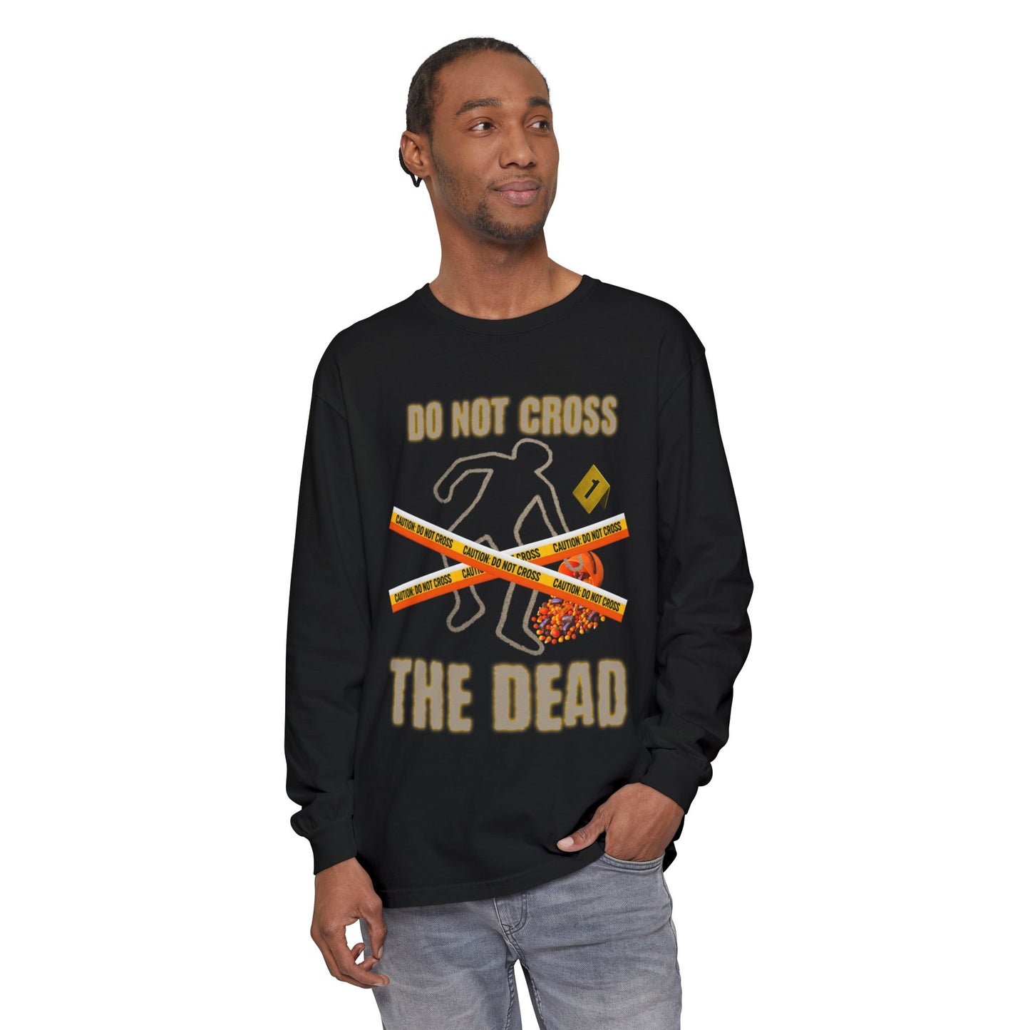 Halloween Police Line Candy Corn T-Shirt, Unisex Long Sleeve, Halloween Costume, Fall Fashion, Spooky Shirt